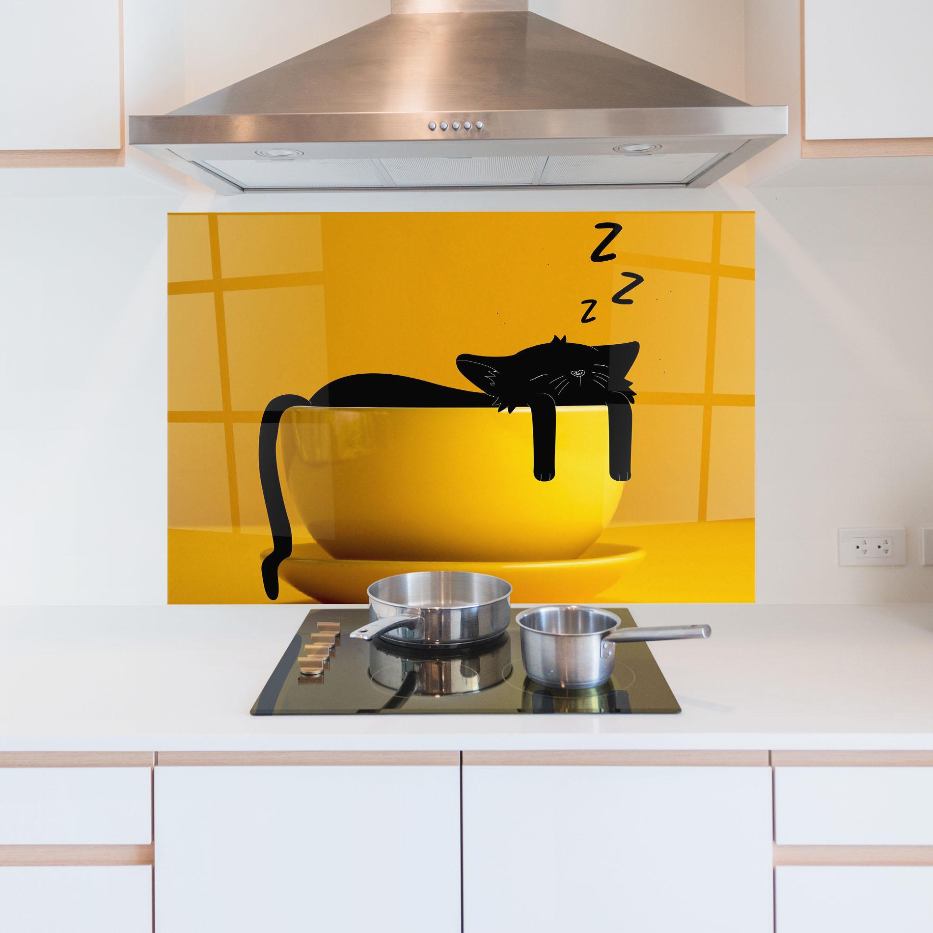 Küchenrückwand Glas Cat In A Cup mockup 5