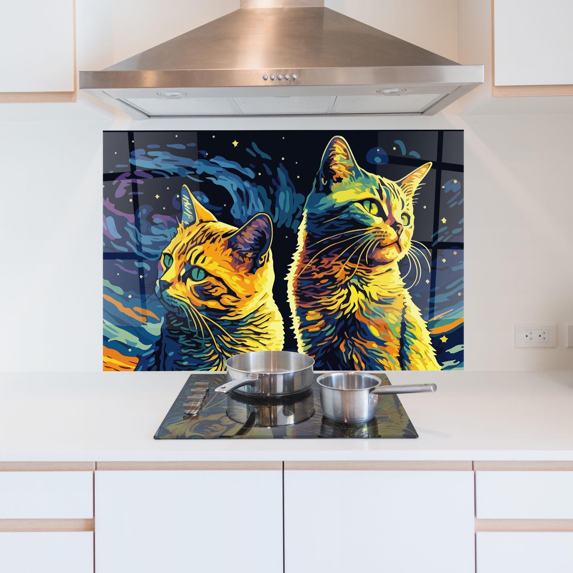 Küchenrückwand Glas Cat Painting mockup 5