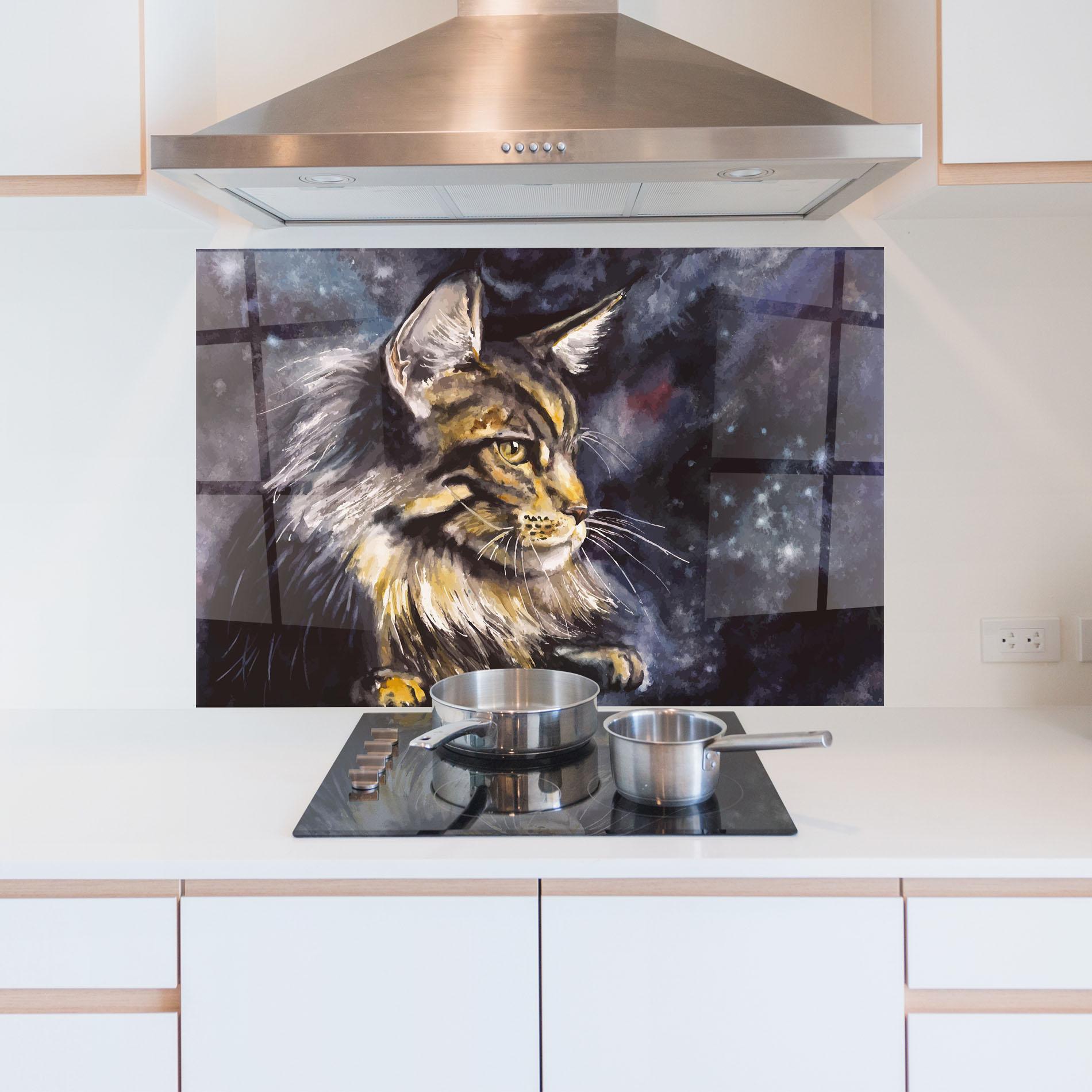 Küchenrückwand Glas Cat Watercolor Art mockup 5