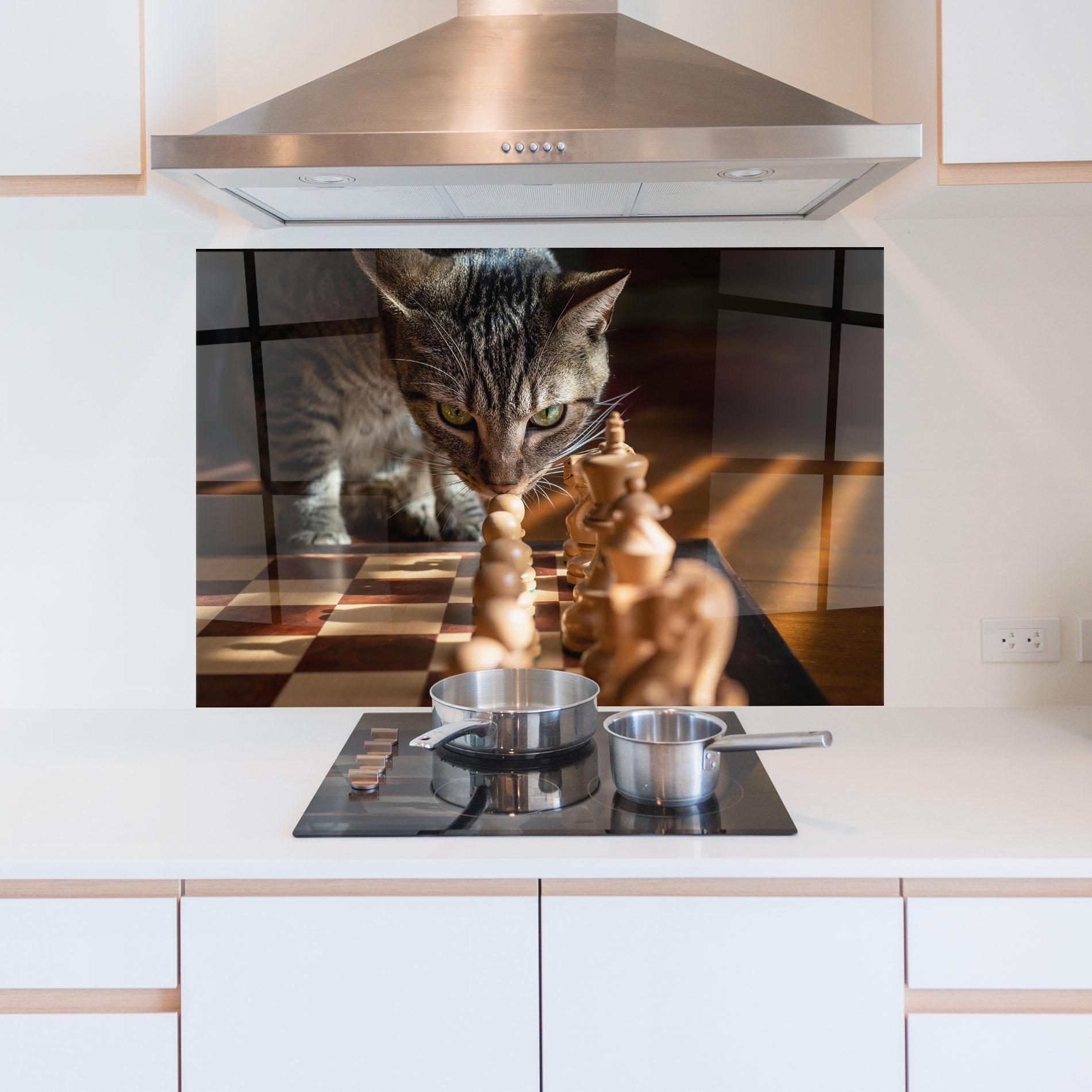 Küchenrückwand Glas Chess Cat mockup 5