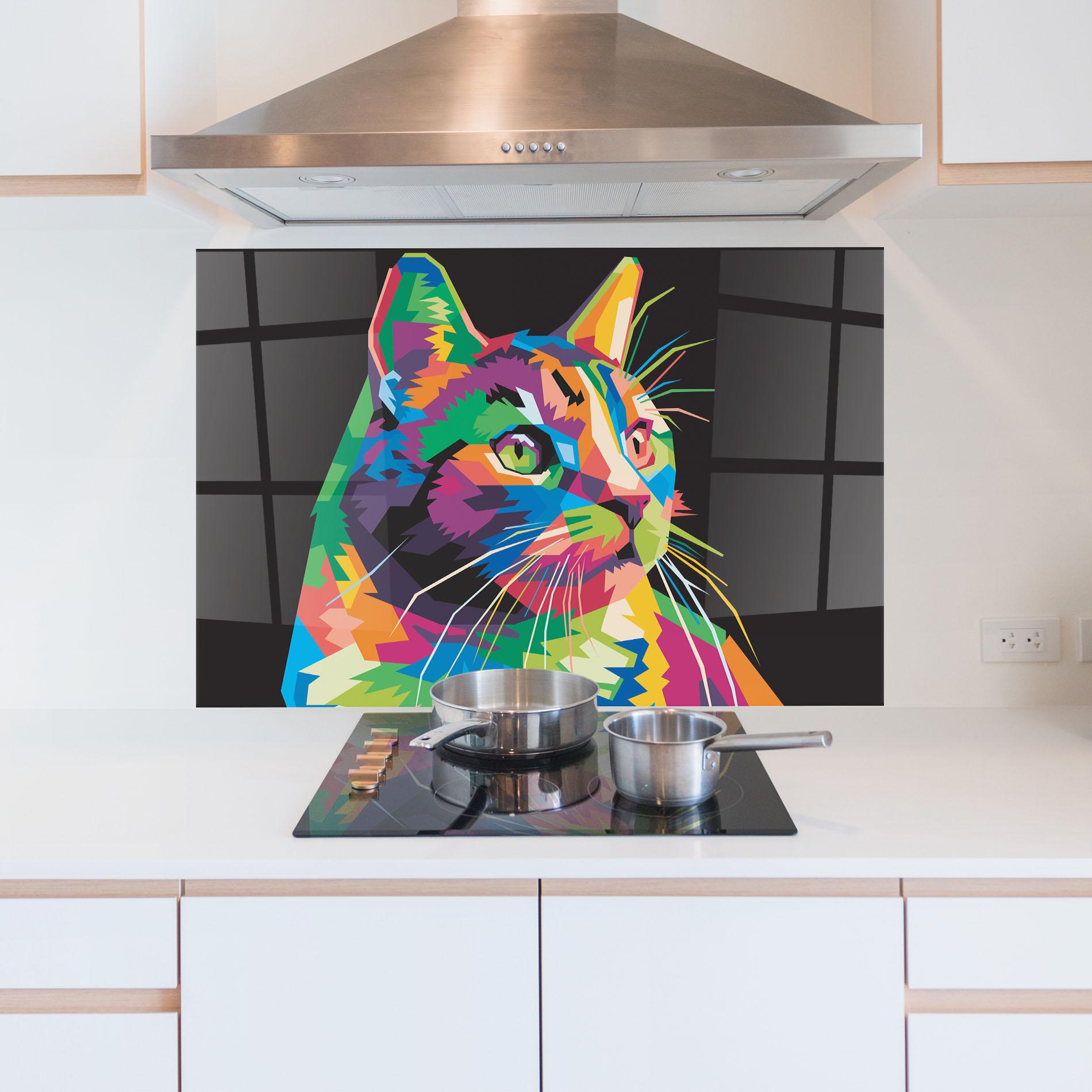 Küchenrückwand Glas Color Mix Cat mockup 5