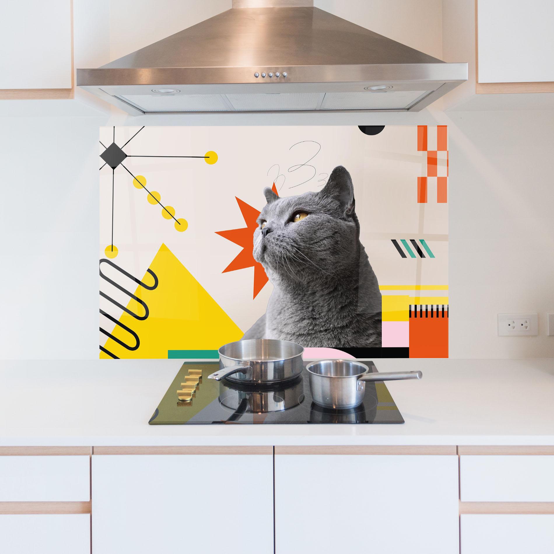 Küchenrückwand Glas Colorful Graphic Cat mockup 5