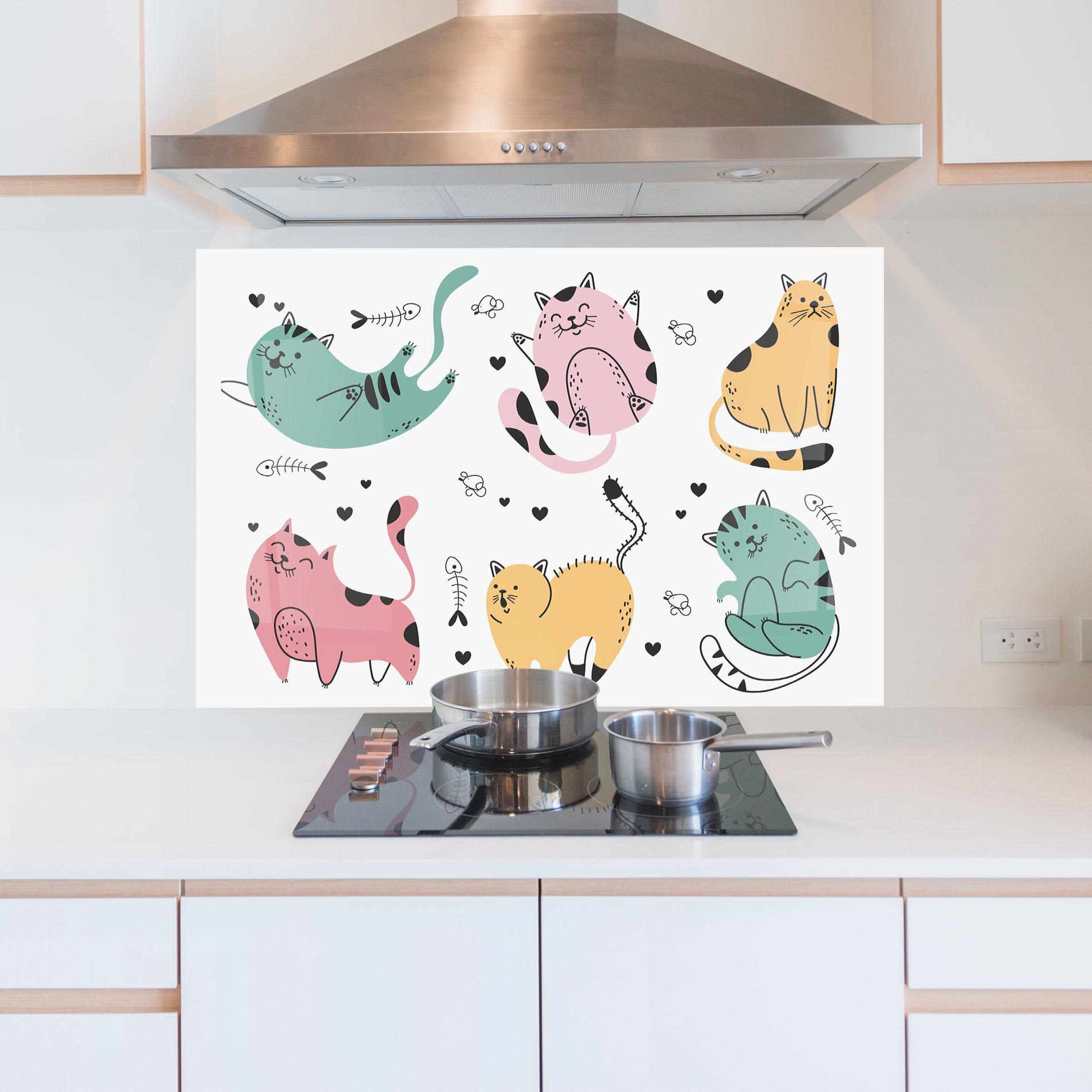 Küchenrückwand Glas Doodle Cat mockup 5