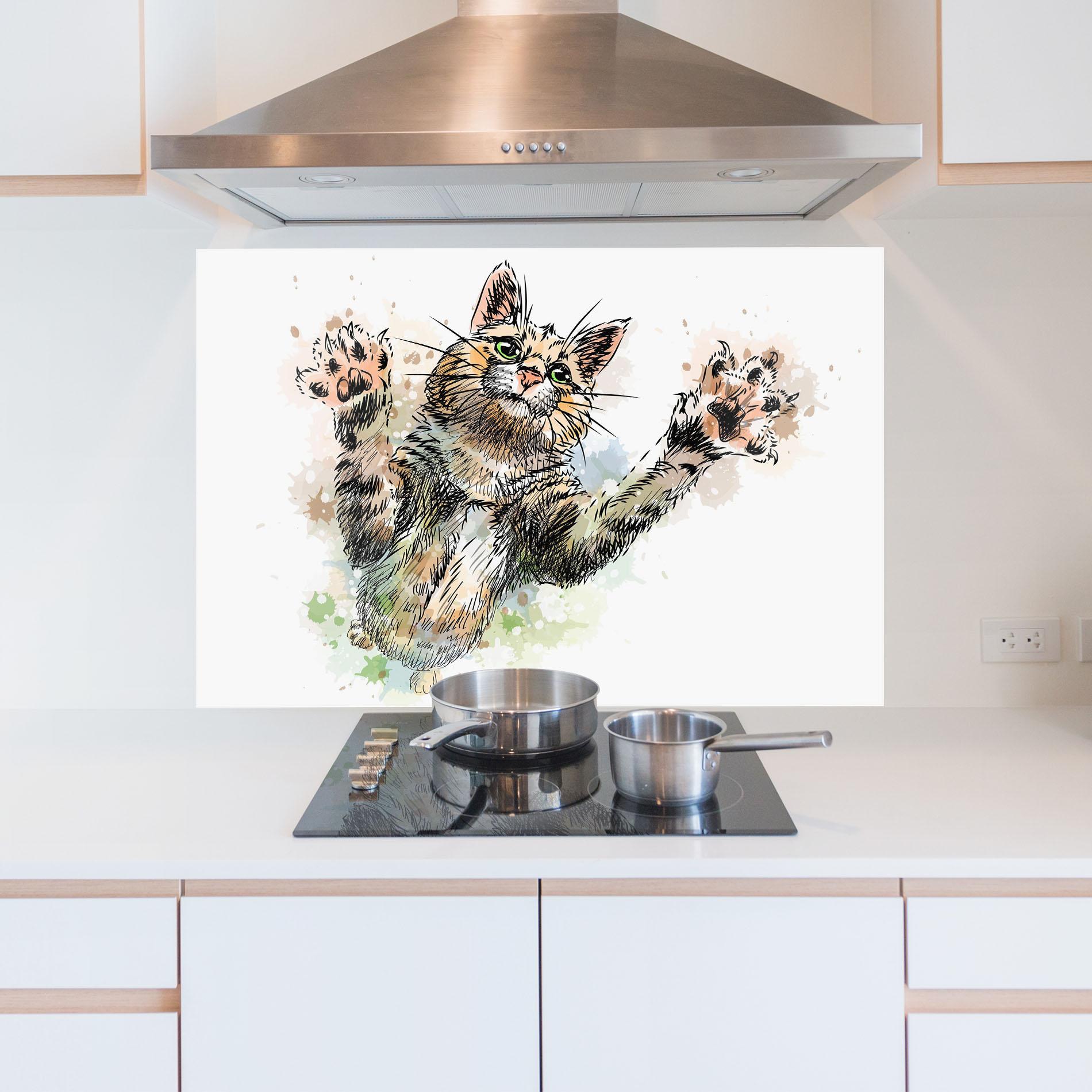 Küchenrückwand Glas Orange Cat Splash mockup 5