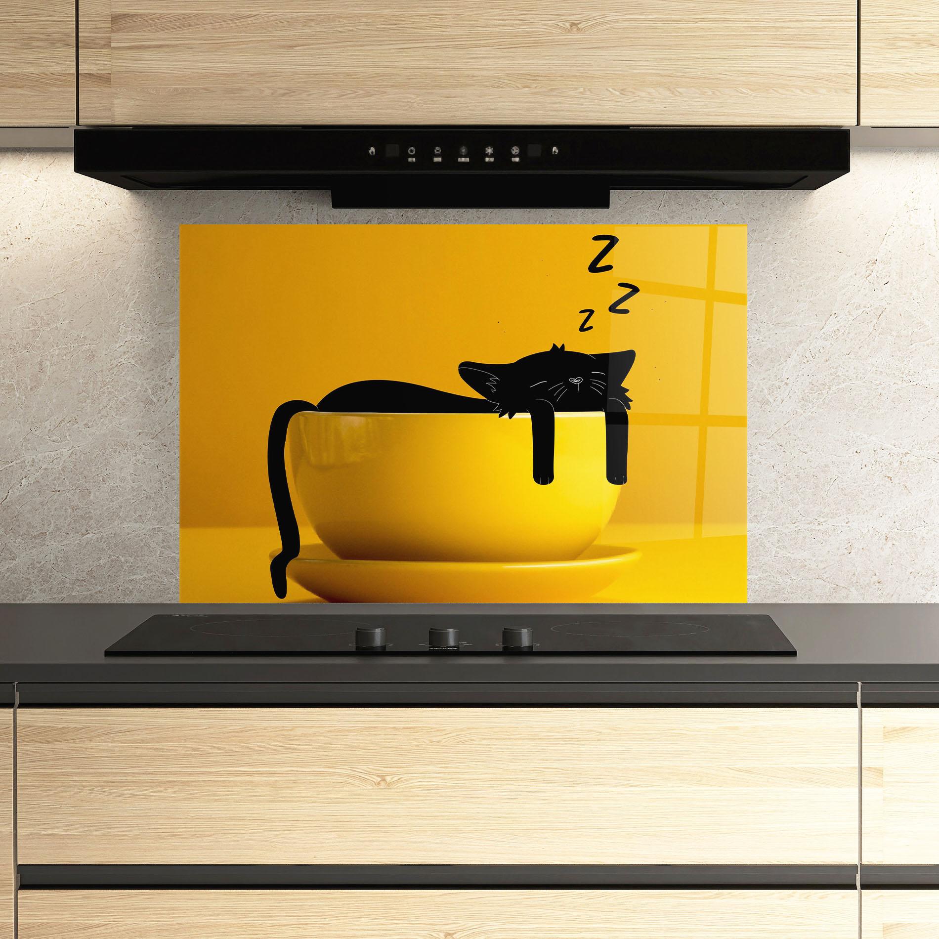 Küchenrückwand Glas Cat In A Cup mockup 3
