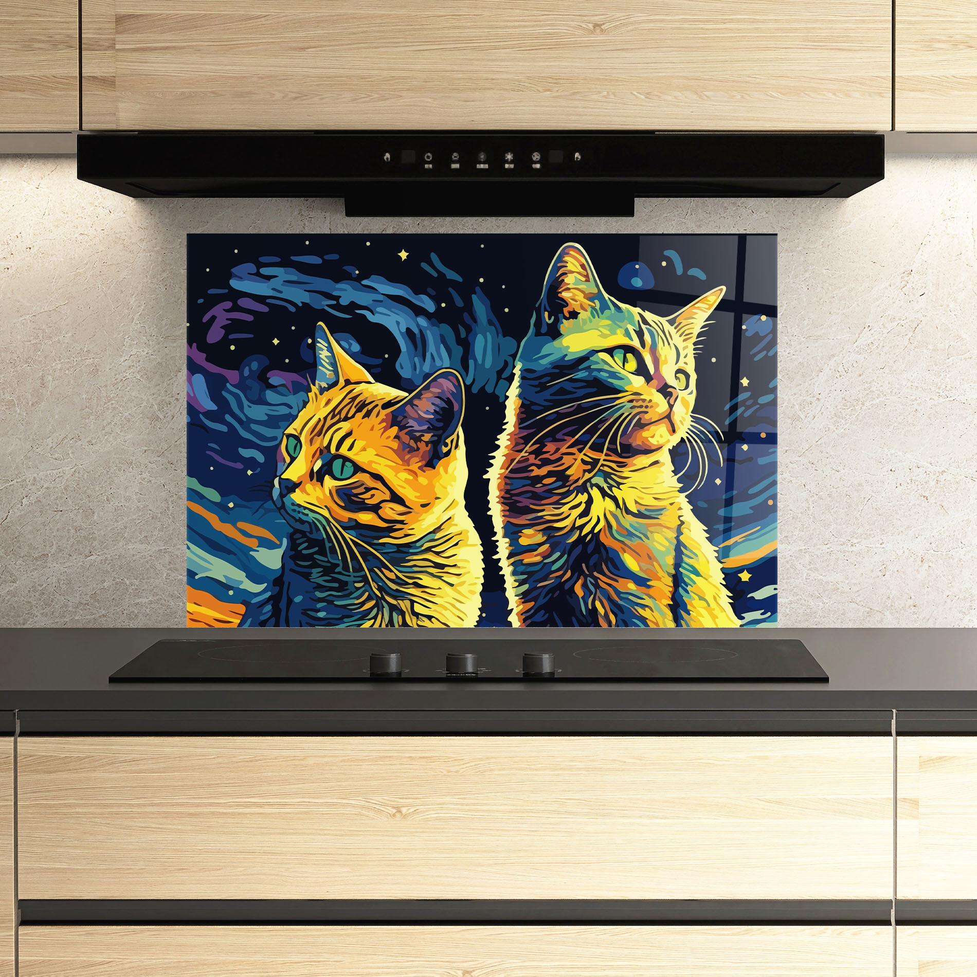 Küchenrückwand Glas Cat Painting mockup 3