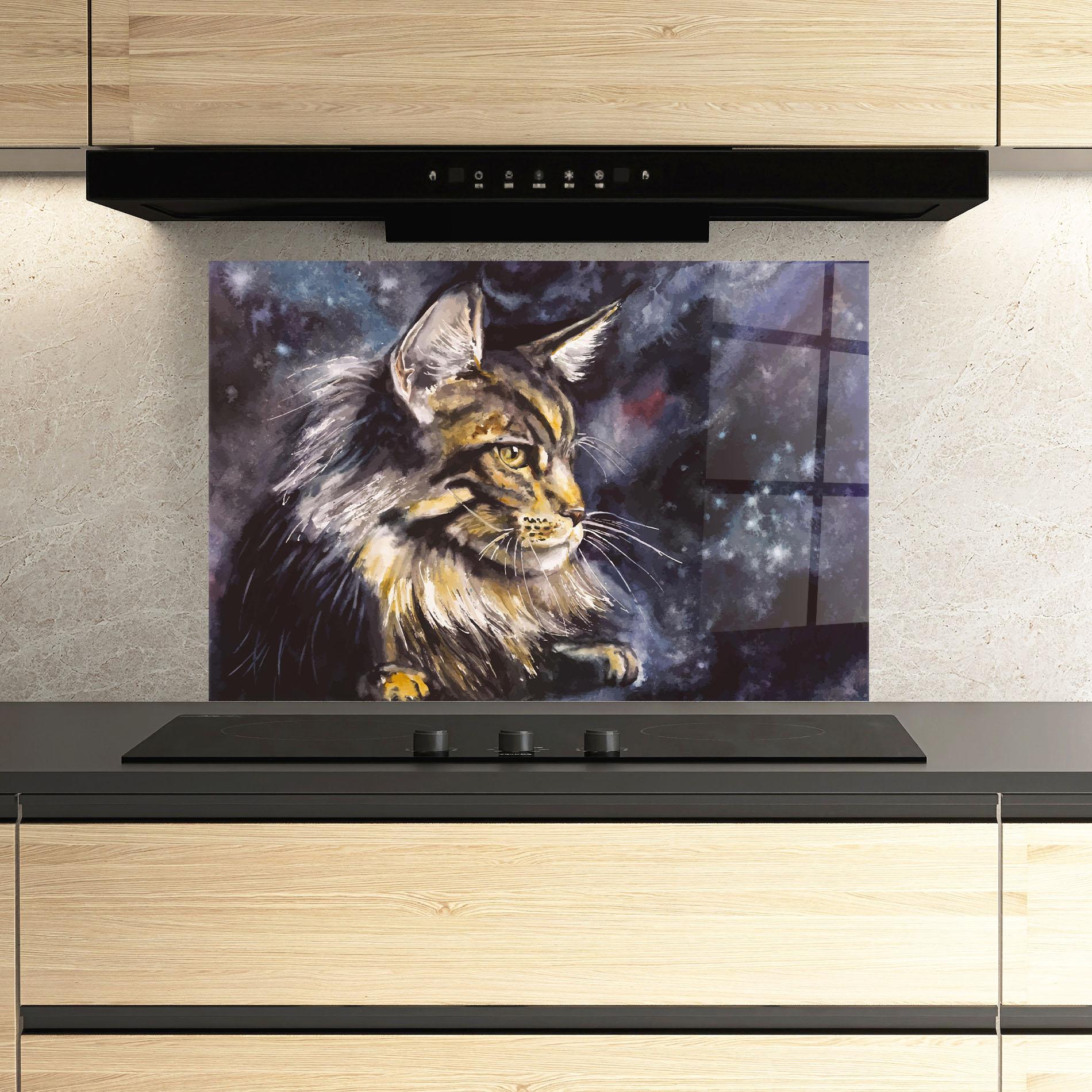 Küchenrückwand Glas Cat Watercolor Art mockup 3