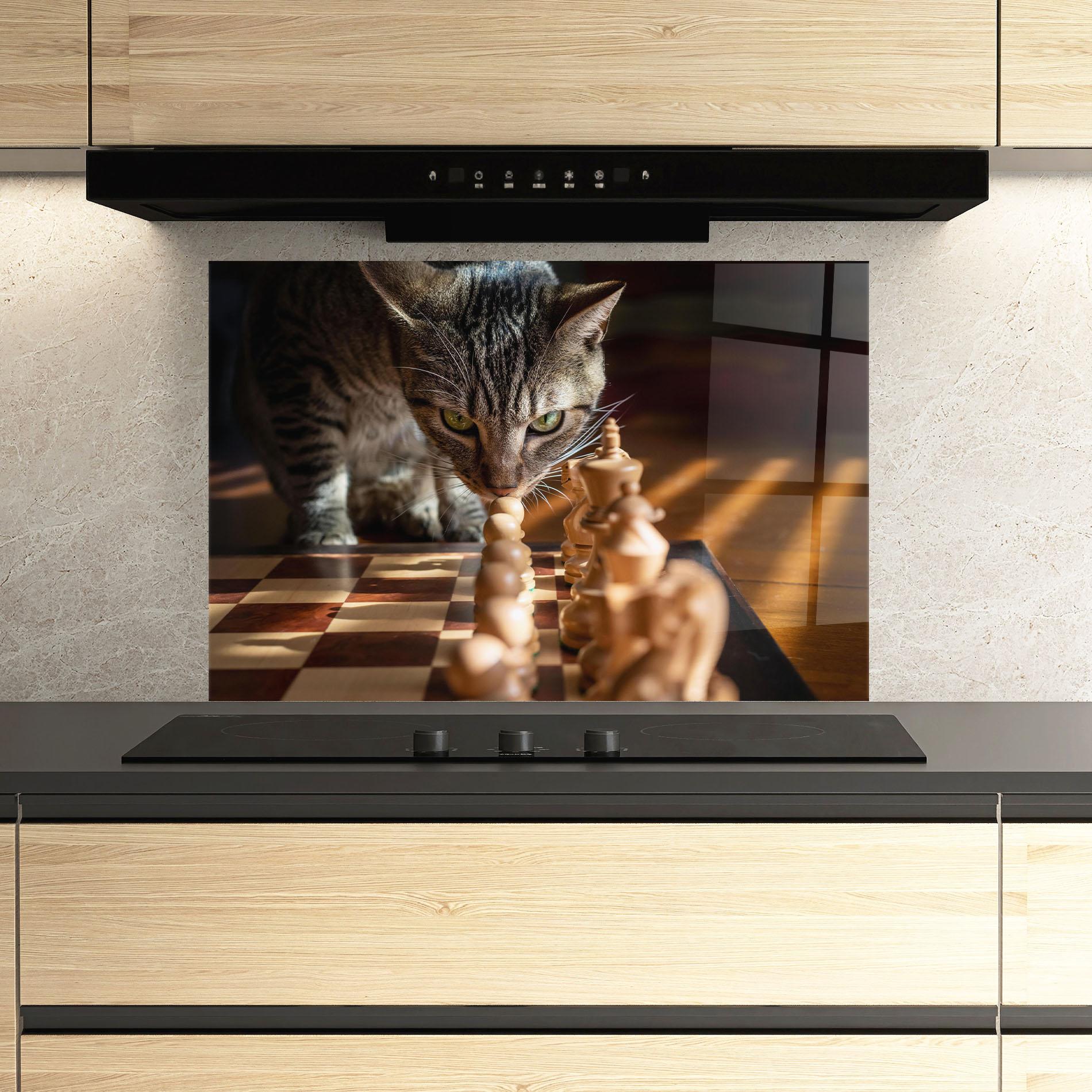 Küchenrückwand Glas Chess Cat mockup 3