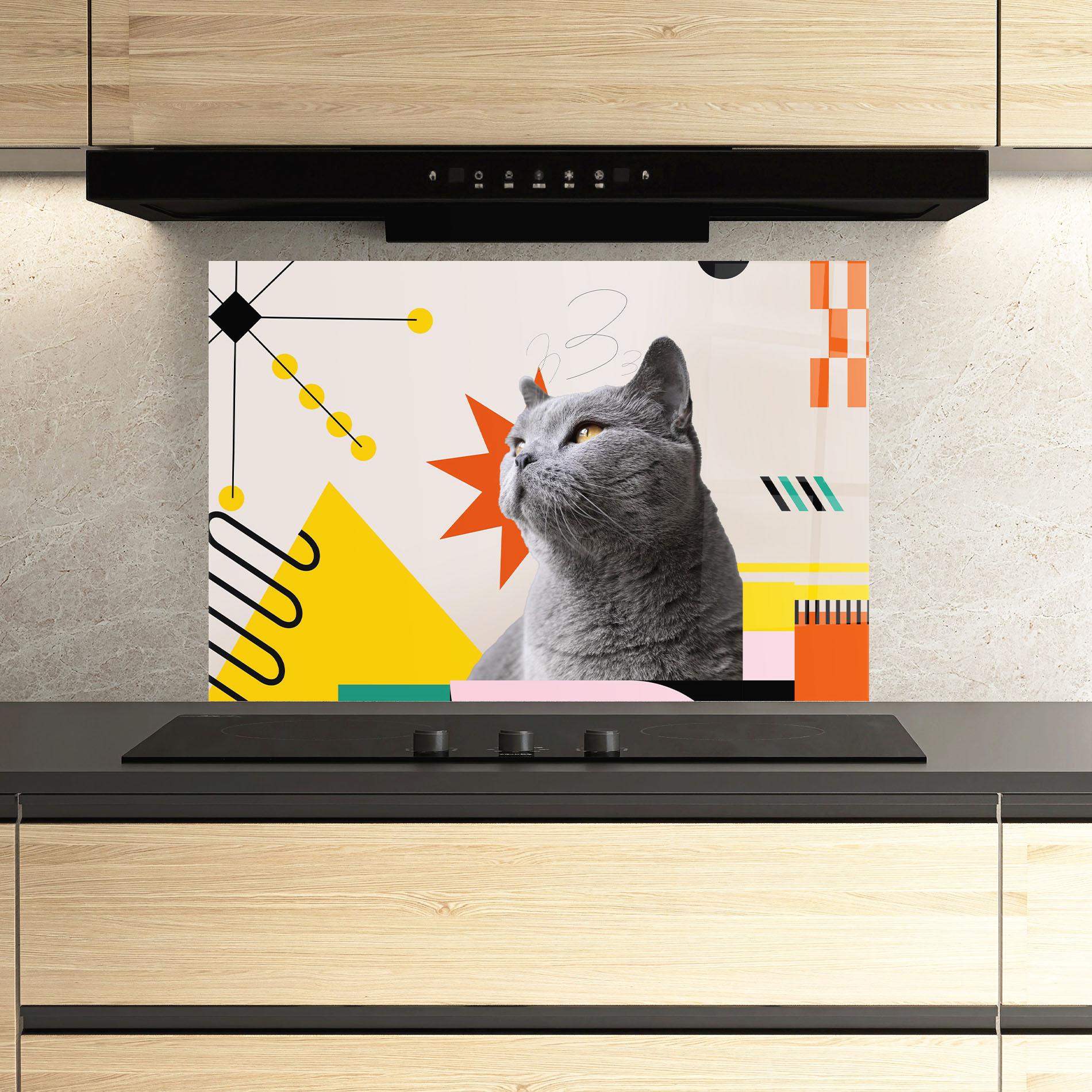 Küchenrückwand Glas Colorful Graphic Cat mockup 3