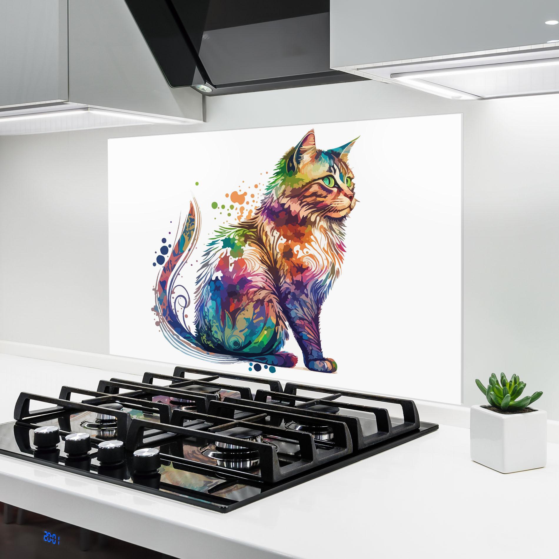 Küchenrückwand Glas Cat Color Mix mockup 6