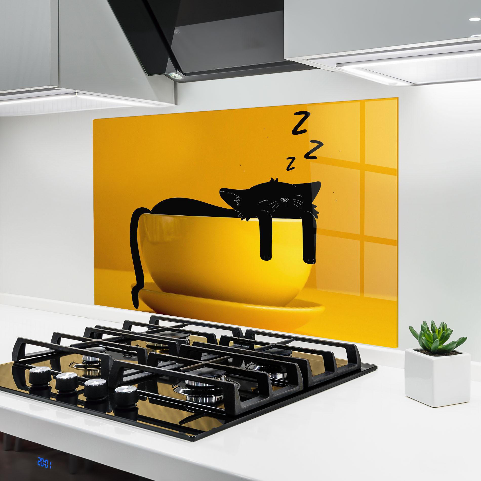 Küchenrückwand Glas Cat In A Cup mockup 6