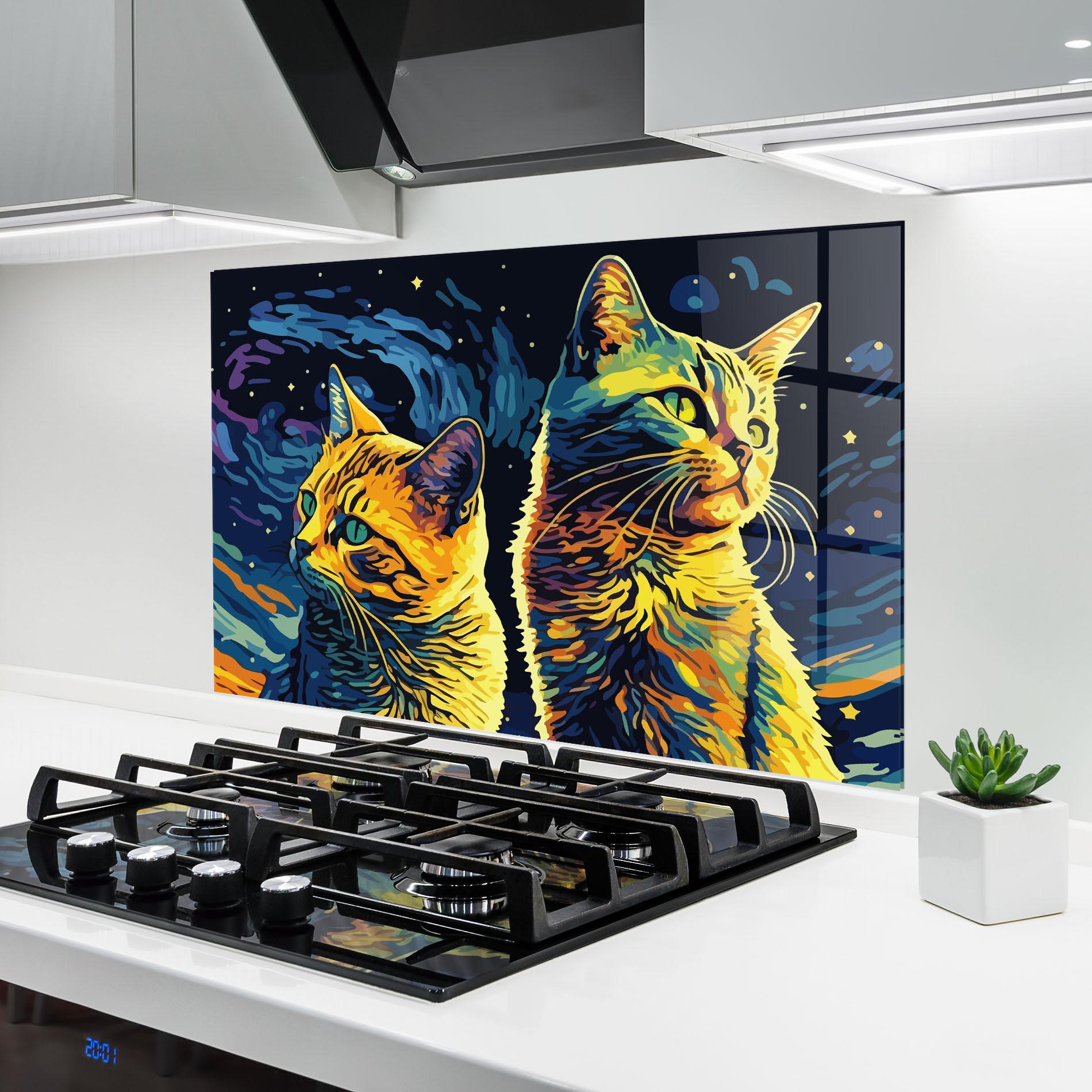 Küchenrückwand Glas Cat Painting mockup 6