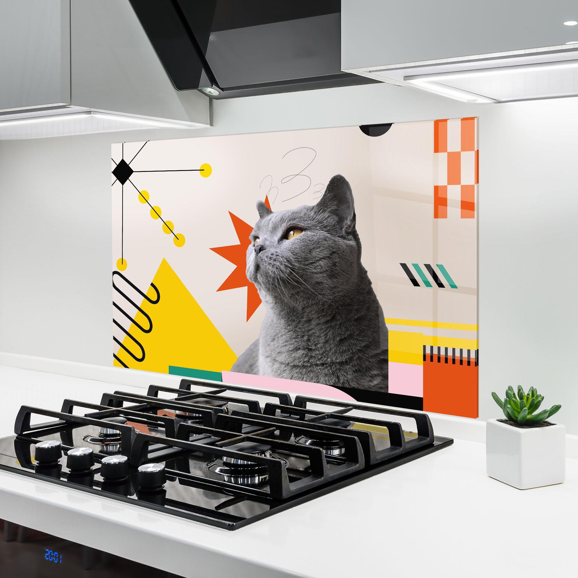 Küchenrückwand Glas Colorful Graphic Cat mockup 6