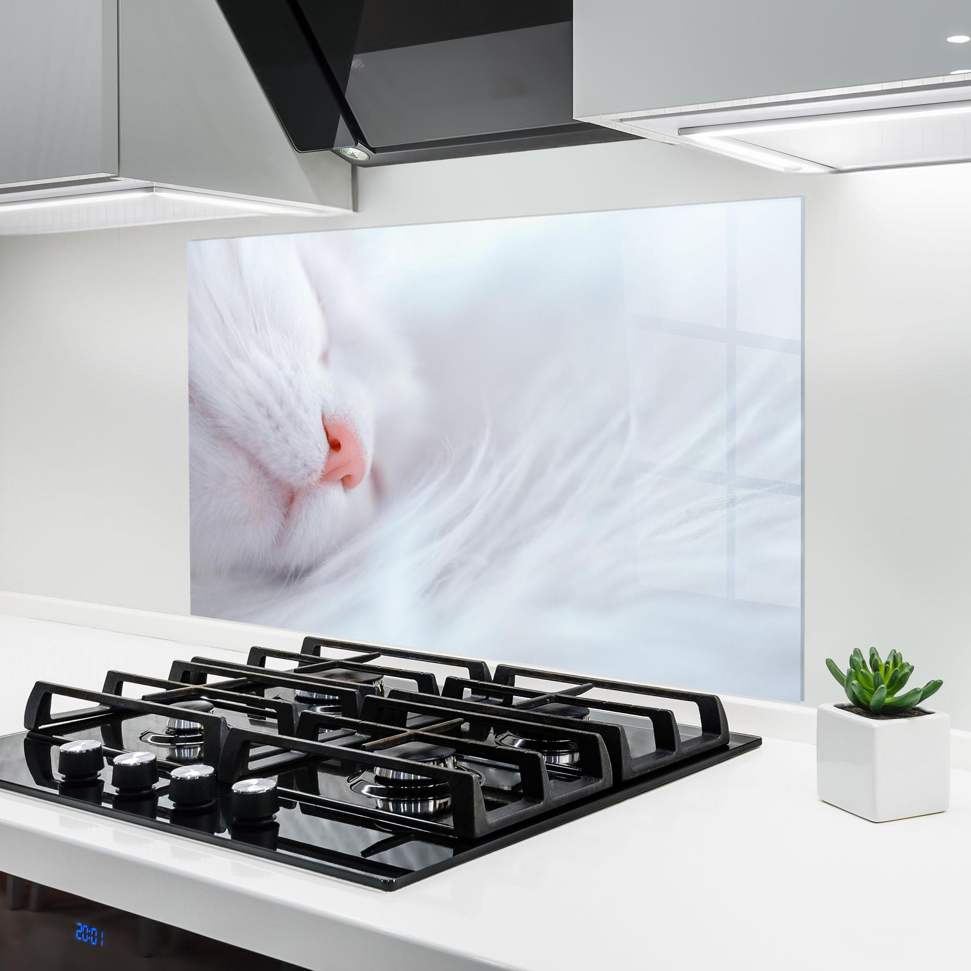 Küchenrückwand Glas Dreamy White Cat mockup 6