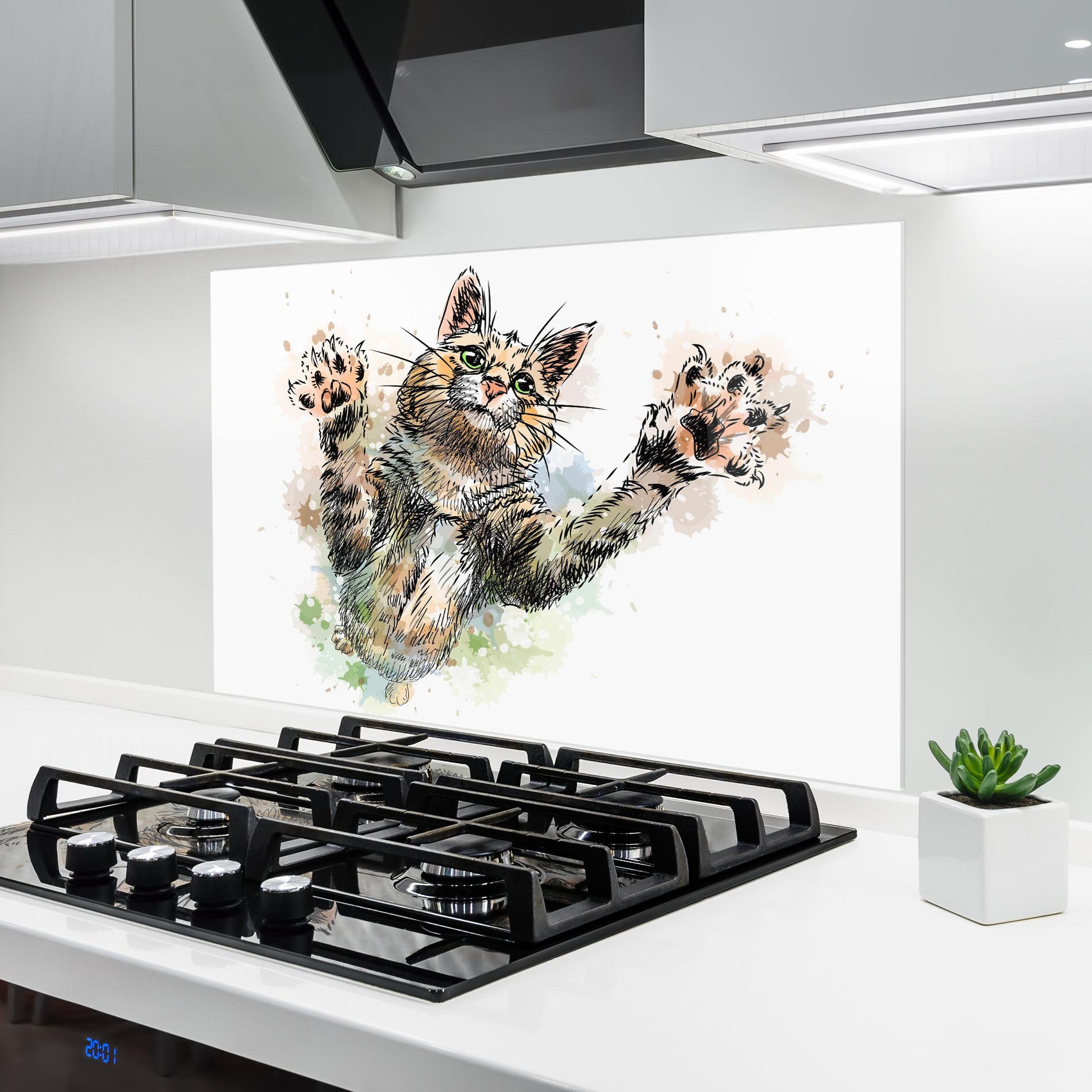 Küchenrückwand Glas Orange Cat Splash mockup 6