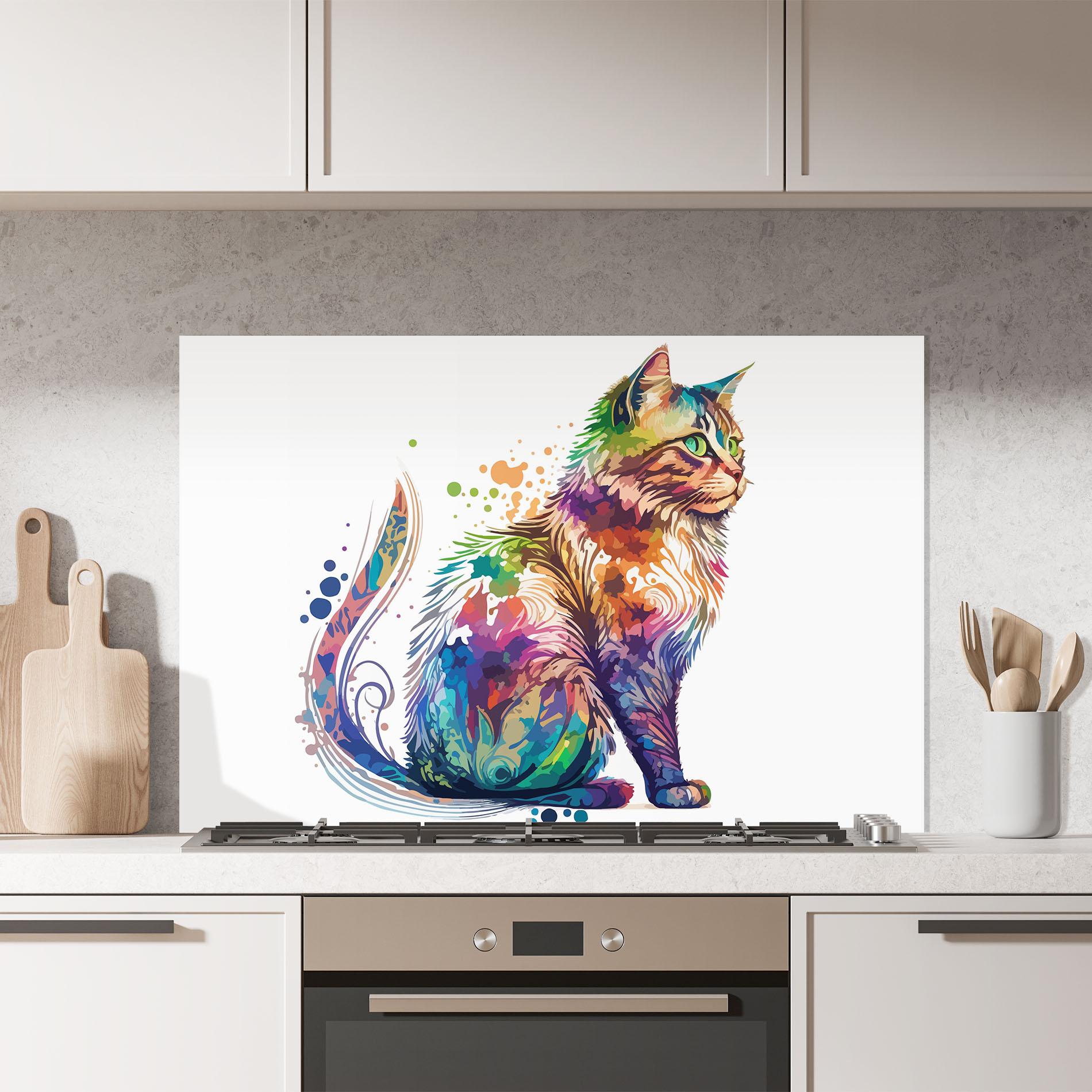 Küchenrückwand Glas Cat Color Mix mockup 7