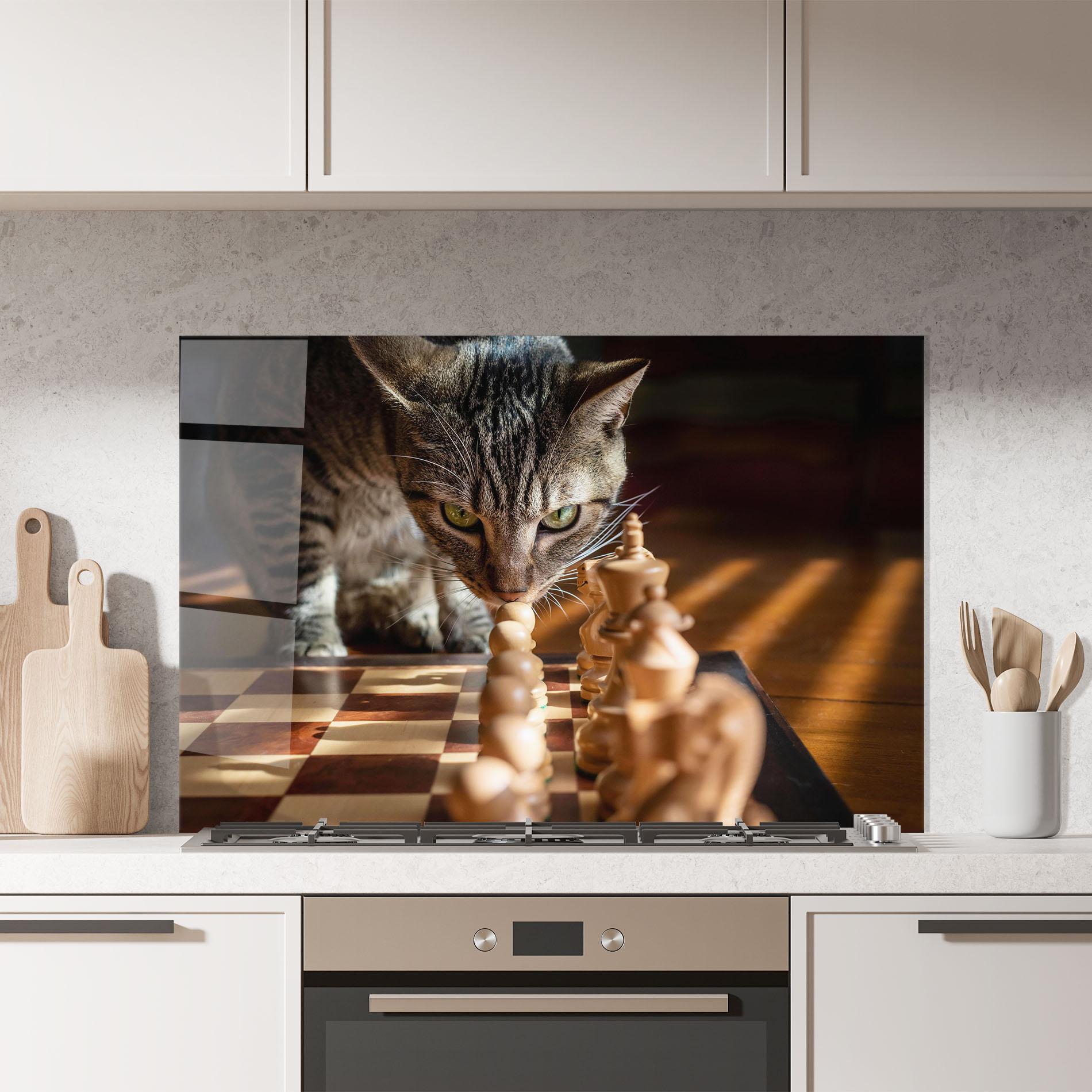 Küchenrückwand Glas Chess Cat mockup 7