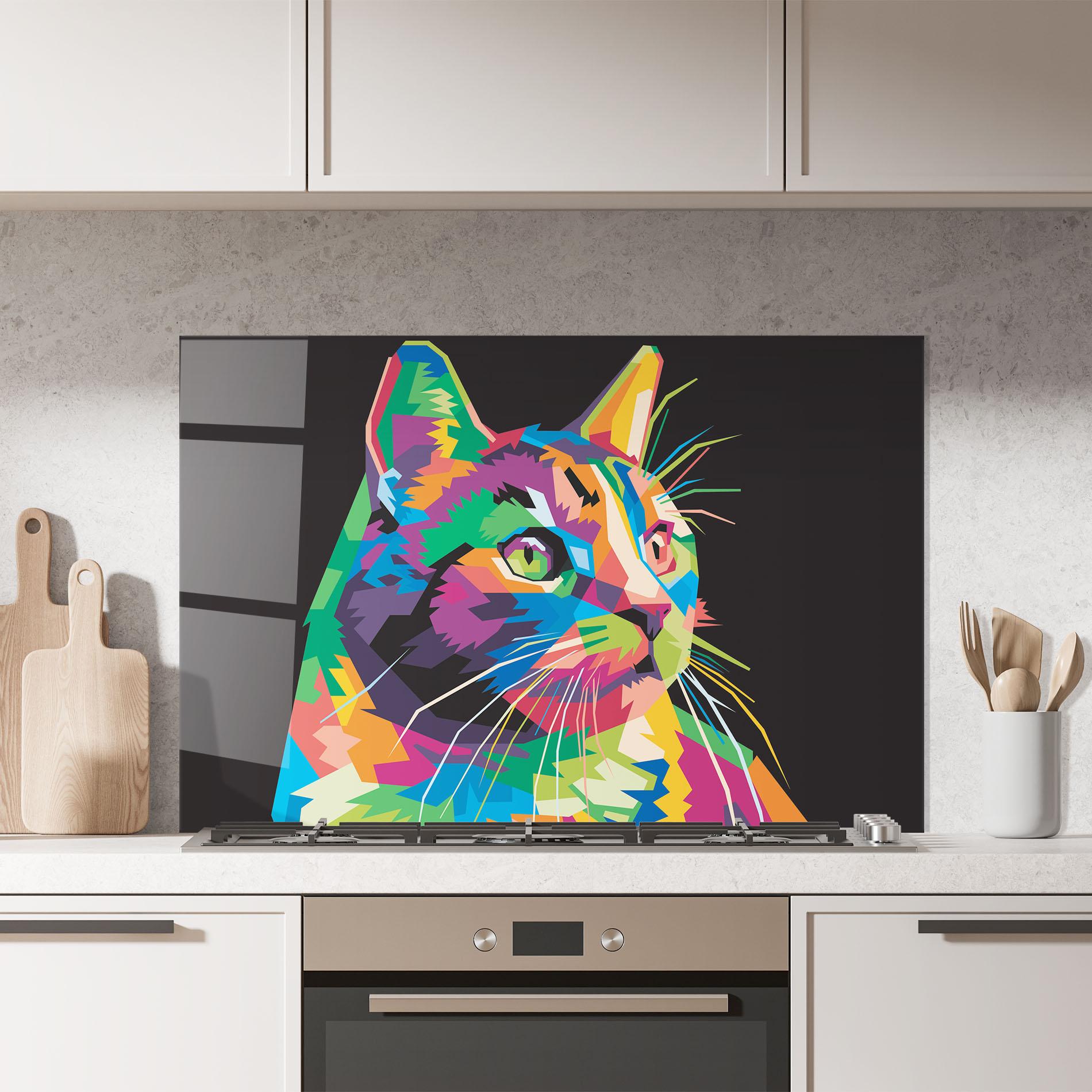 Küchenrückwand Glas Color Mix Cat mockup 7
