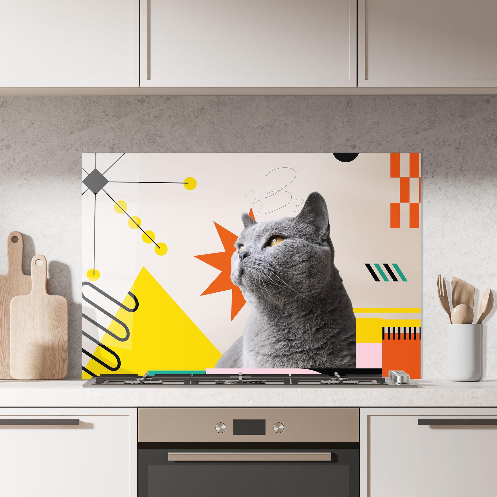 Küchenrückwand Glas Colorful Graphic Cat mockup 7