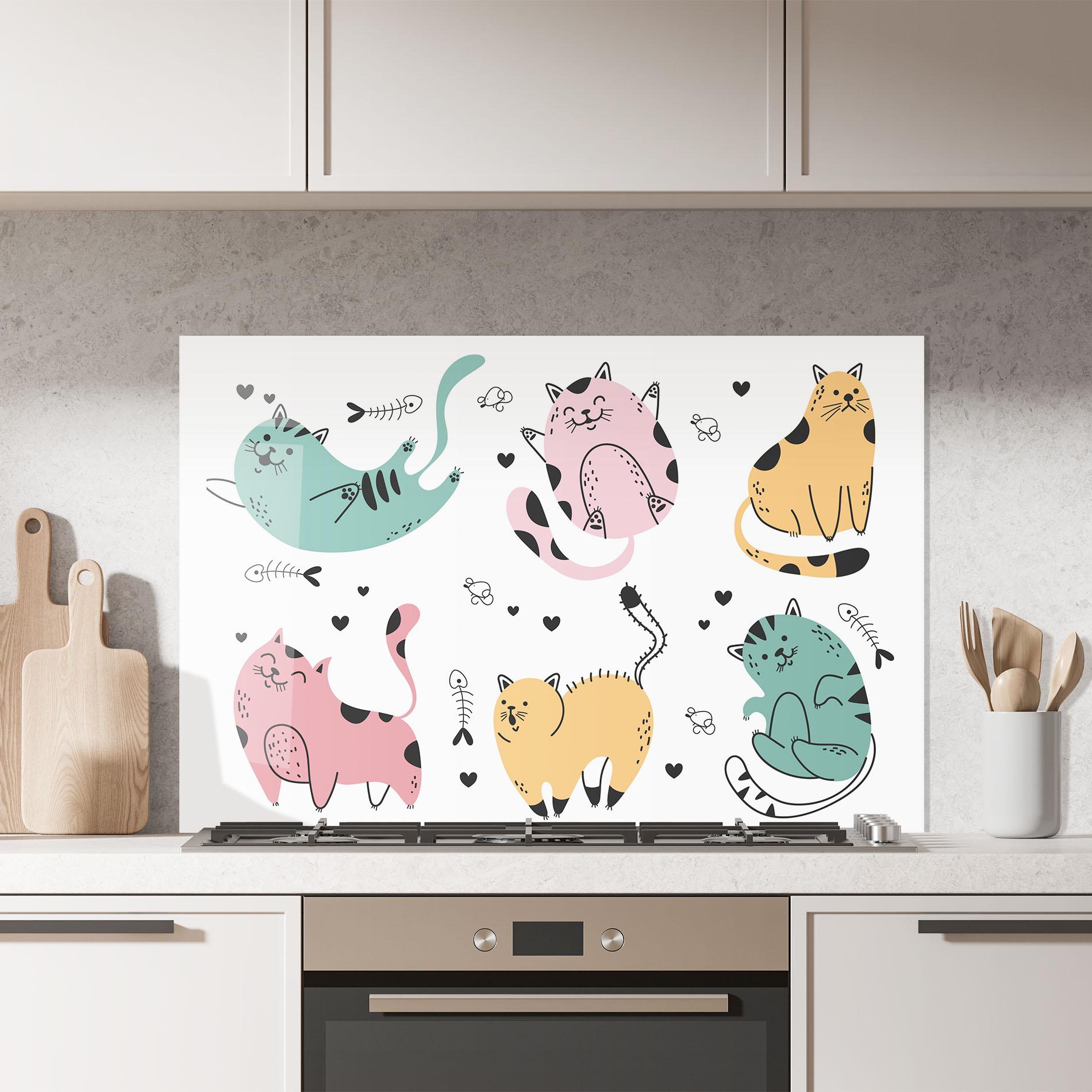 Küchenrückwand Glas Doodle Cat mockup 7