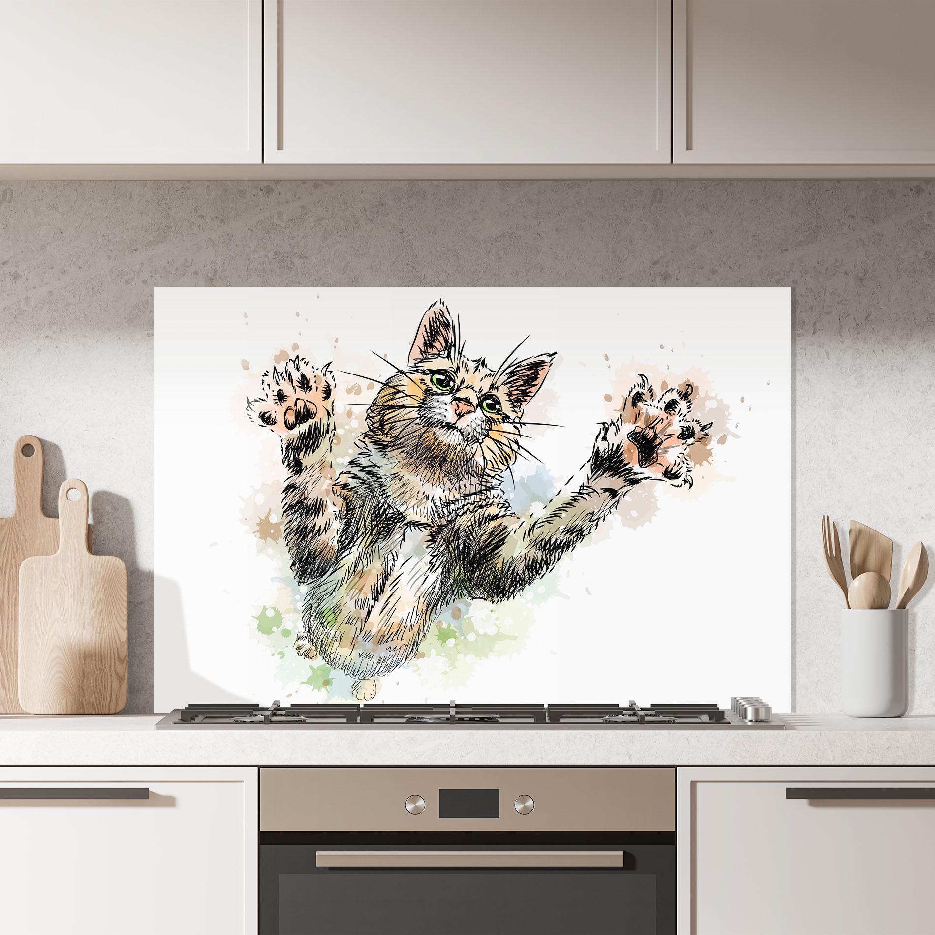 Küchenrückwand Glas Orange Cat Splash mockup 7