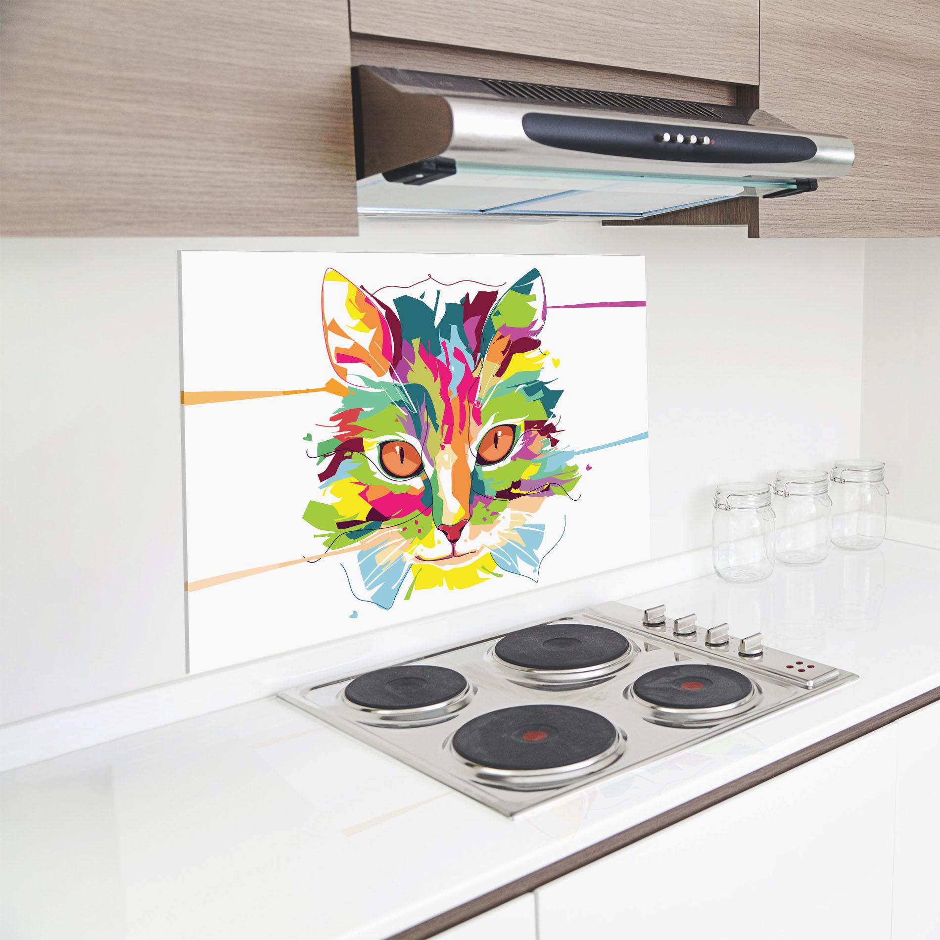 Küchenrückwand Glas Cat Art Close Up mockup 8
