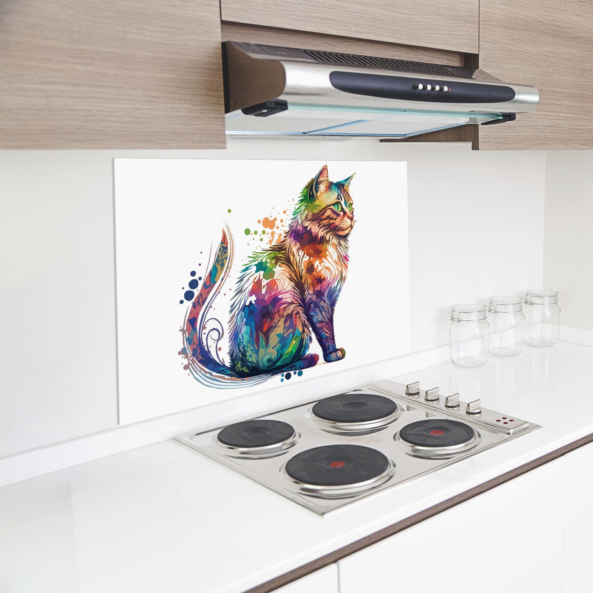 Küchenrückwand Glas Cat Color Mix mockup 8