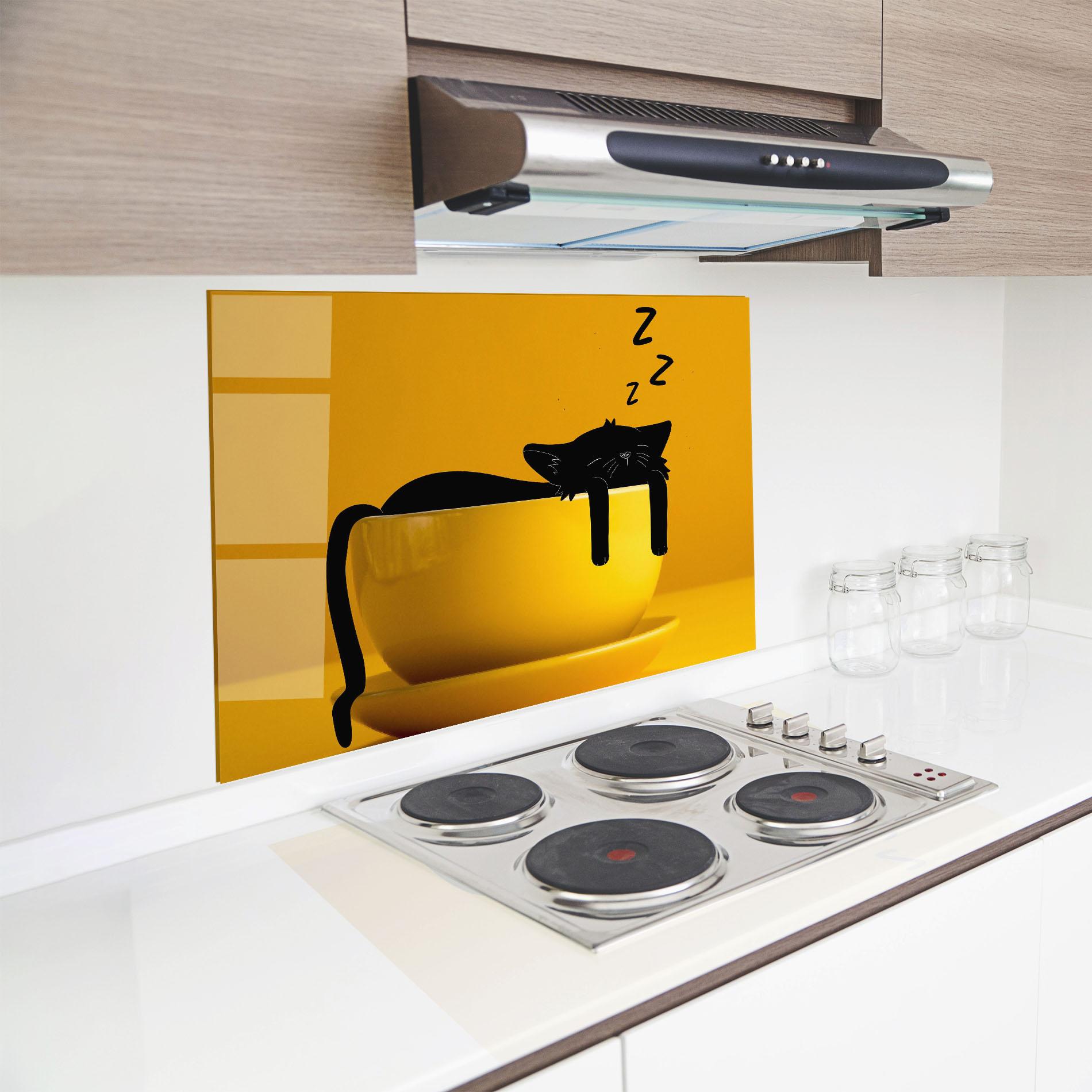 Küchenrückwand Glas Cat In A Cup mockup 8