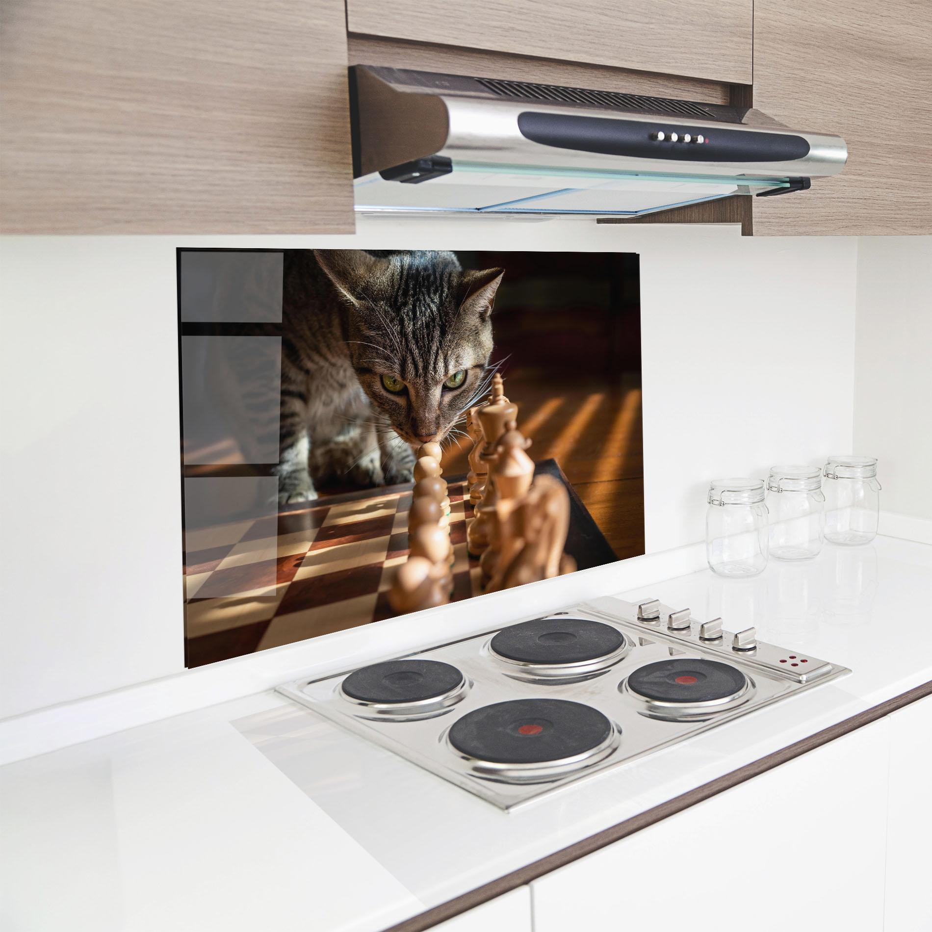 Küchenrückwand Glas Chess Cat mockup 8