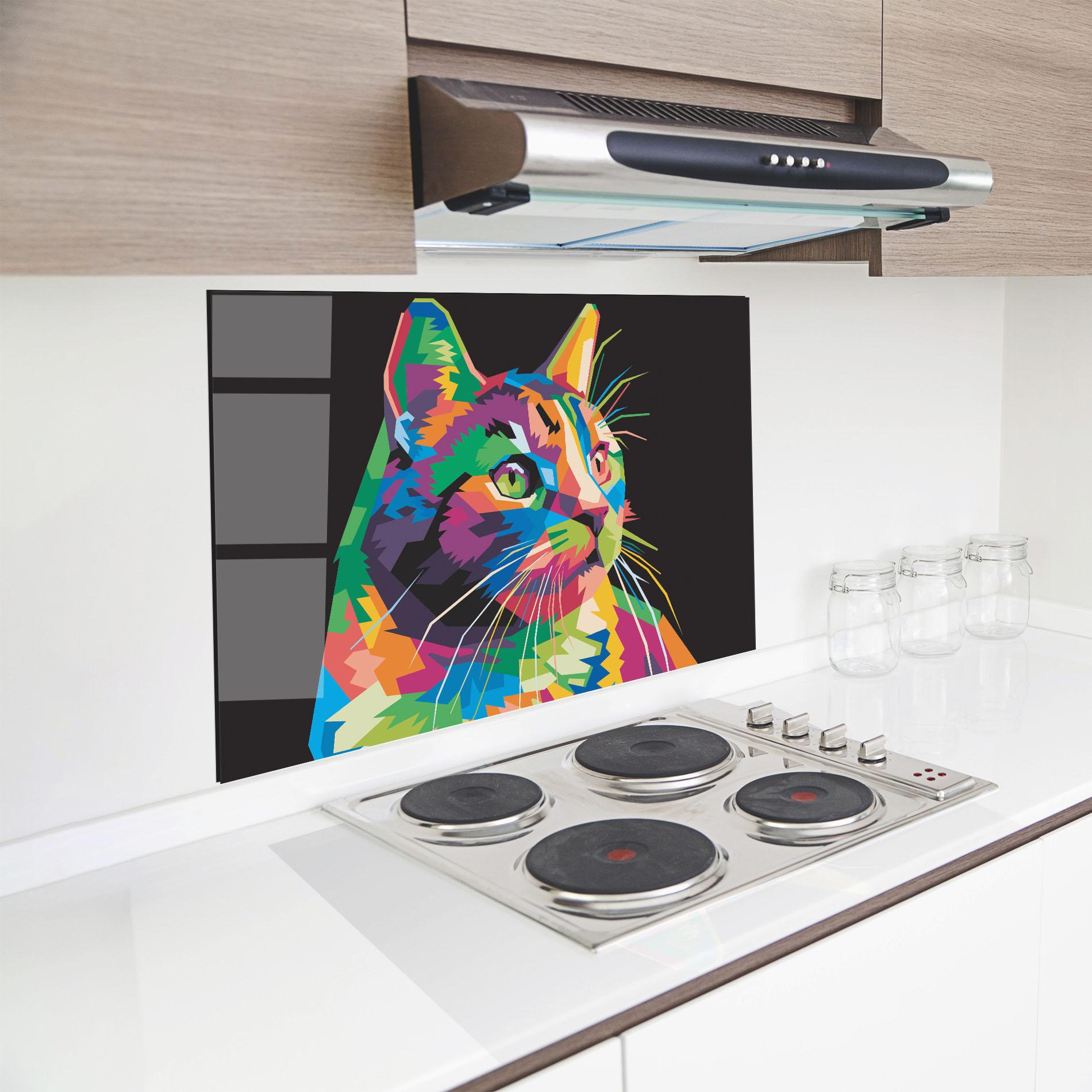 Küchenrückwand Glas Color Mix Cat mockup 8