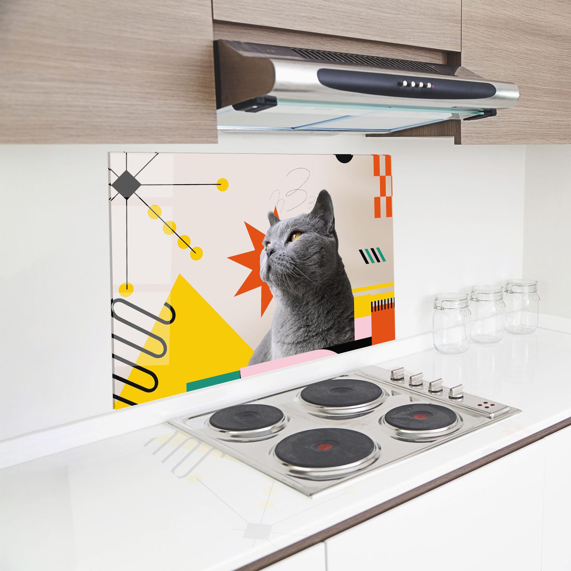Küchenrückwand Glas Colorful Graphic Cat mockup 8
