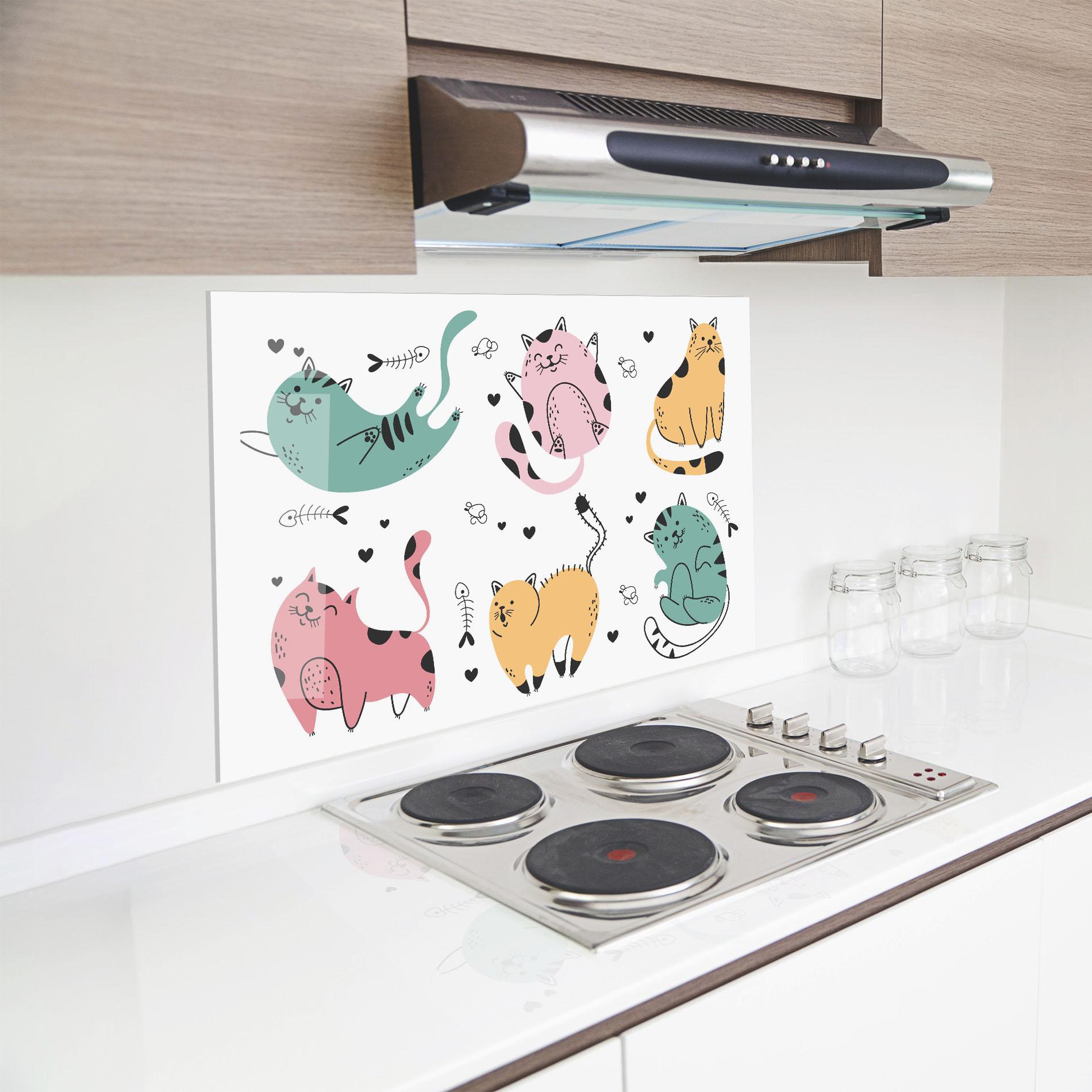 Küchenrückwand Glas Doodle Cat mockup 8