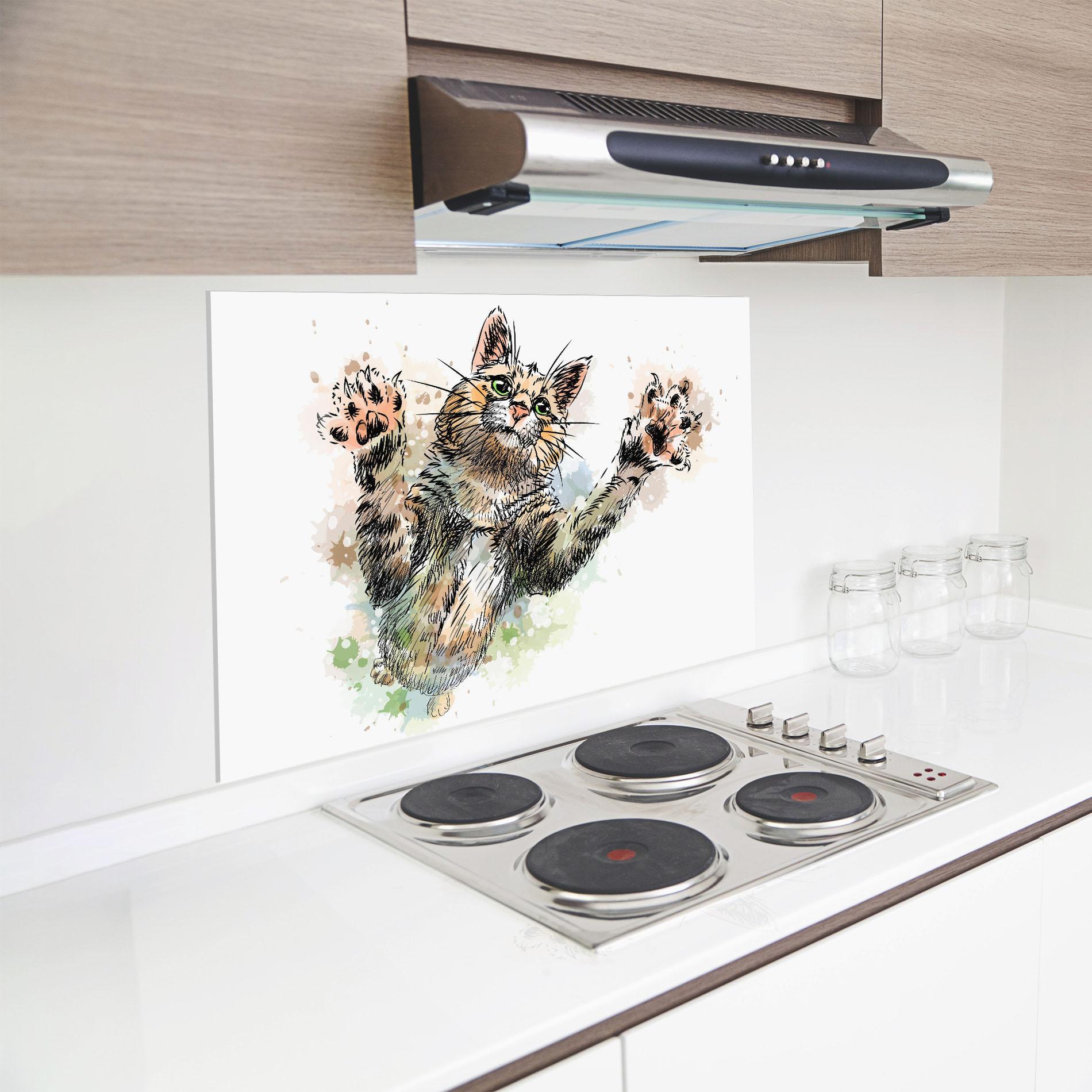 Küchenrückwand Glas Orange Cat Splash mockup 8
