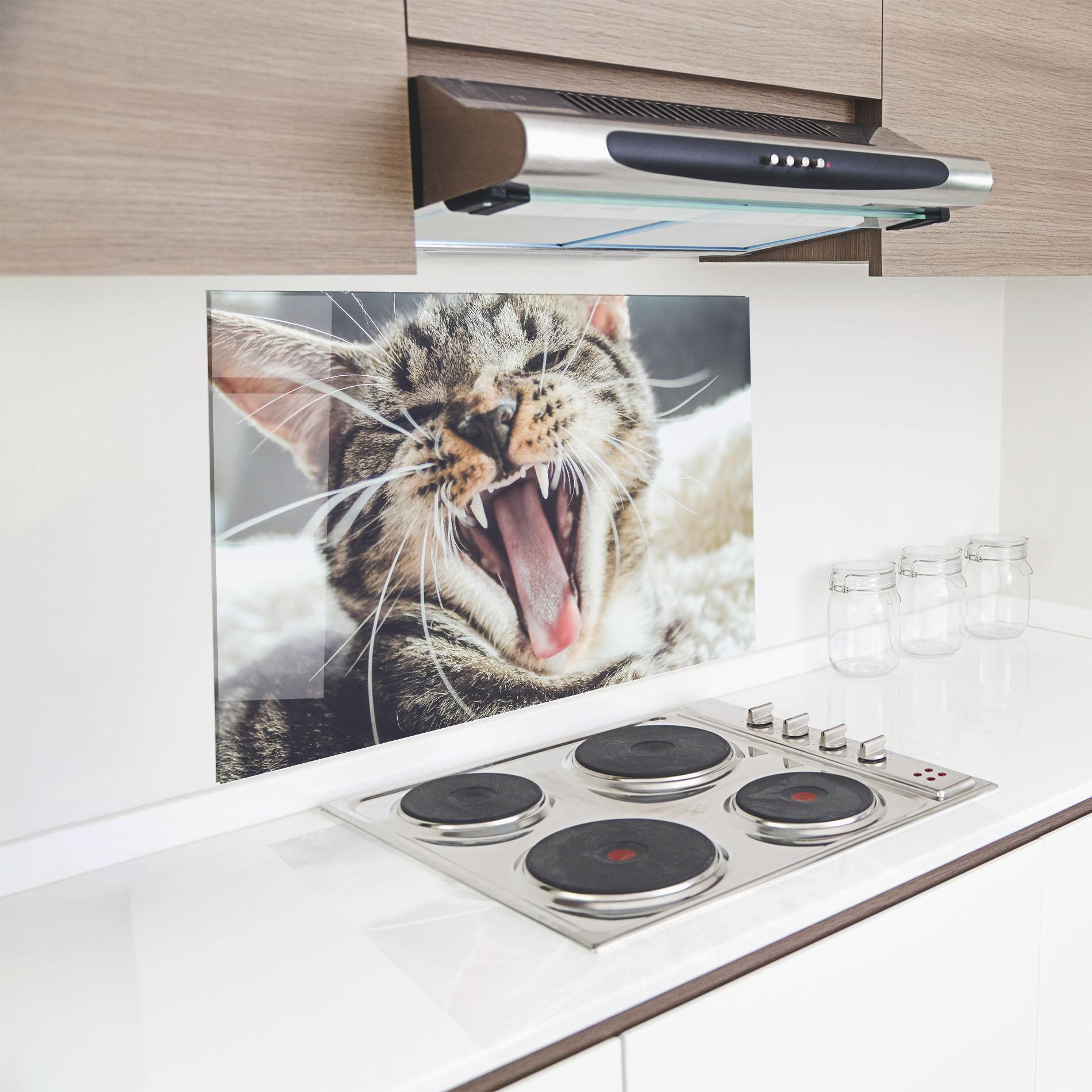 Küchenrückwand Glas Wroar Cat mockup 8