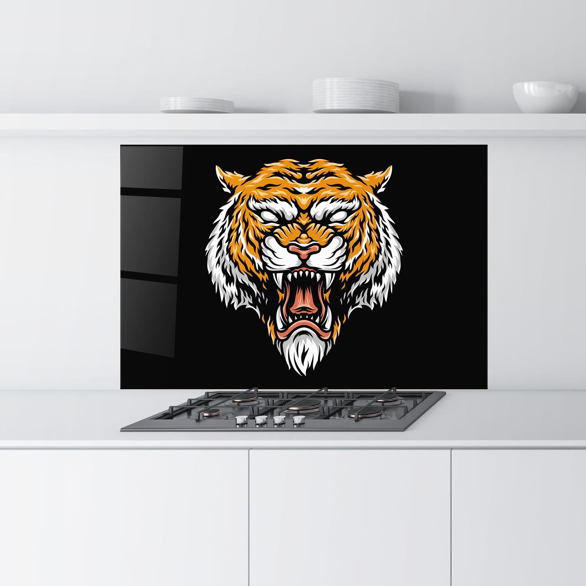 Küchenrückwand Glas Angry Orange Tiger mockup 9