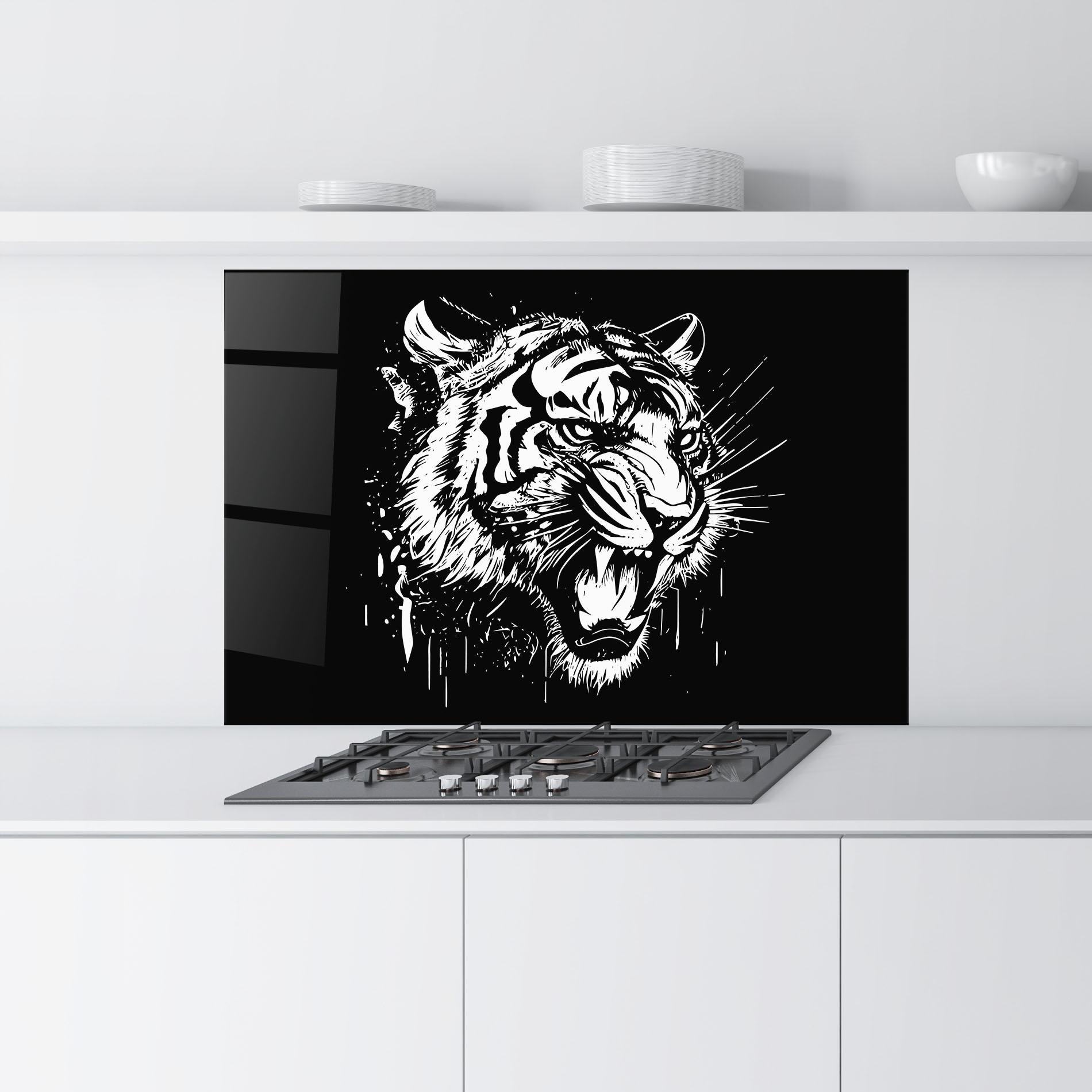 Küchenrückwand Glas Angry Tiger Head mockup 9