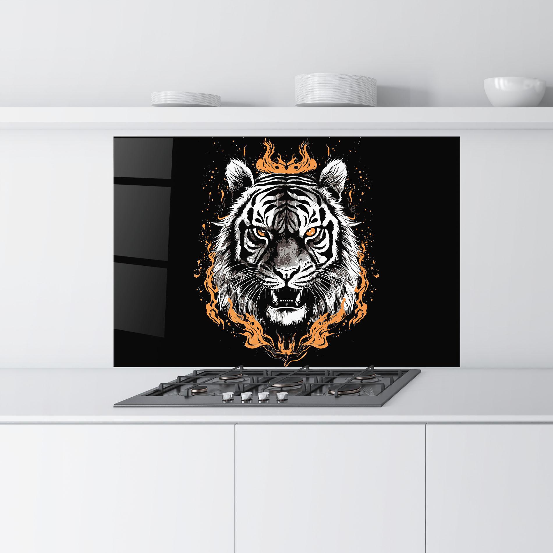 Küchenrückwand Glas Fire Tiger mockup 9