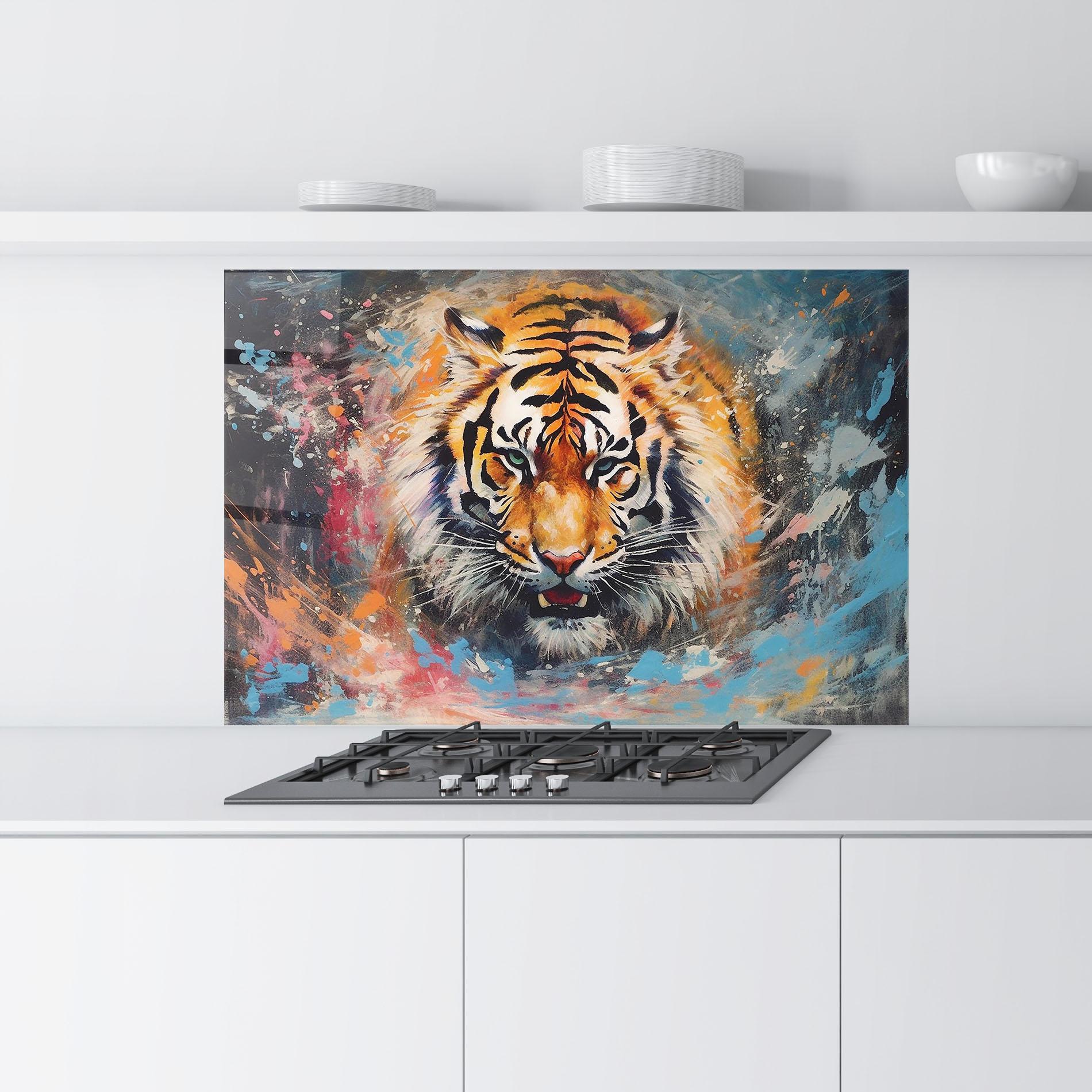 Küchenrückwand Glas Orange Tiger Painting mockup 9