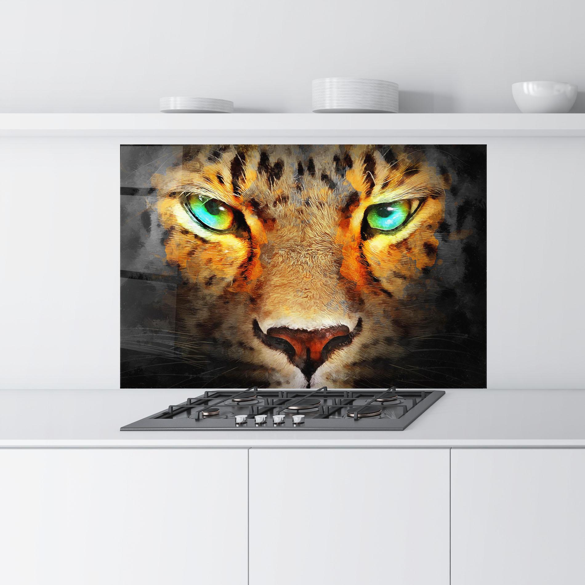 Küchenrückwand Glas Tiger Eyes mockup 9