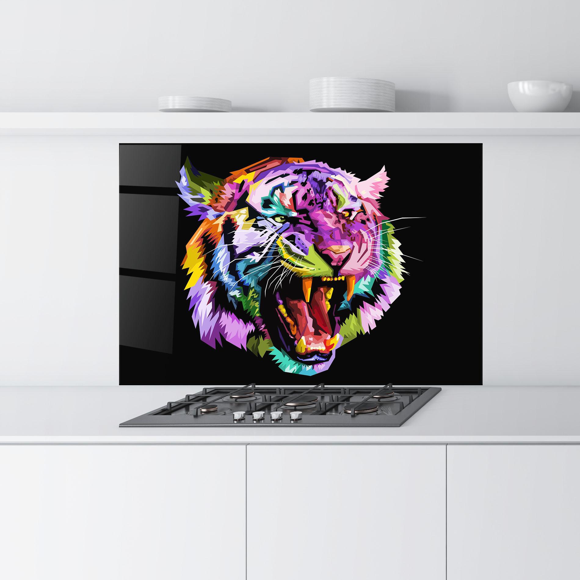 Küchenrückwand Glas Tiger On Black mockup 9