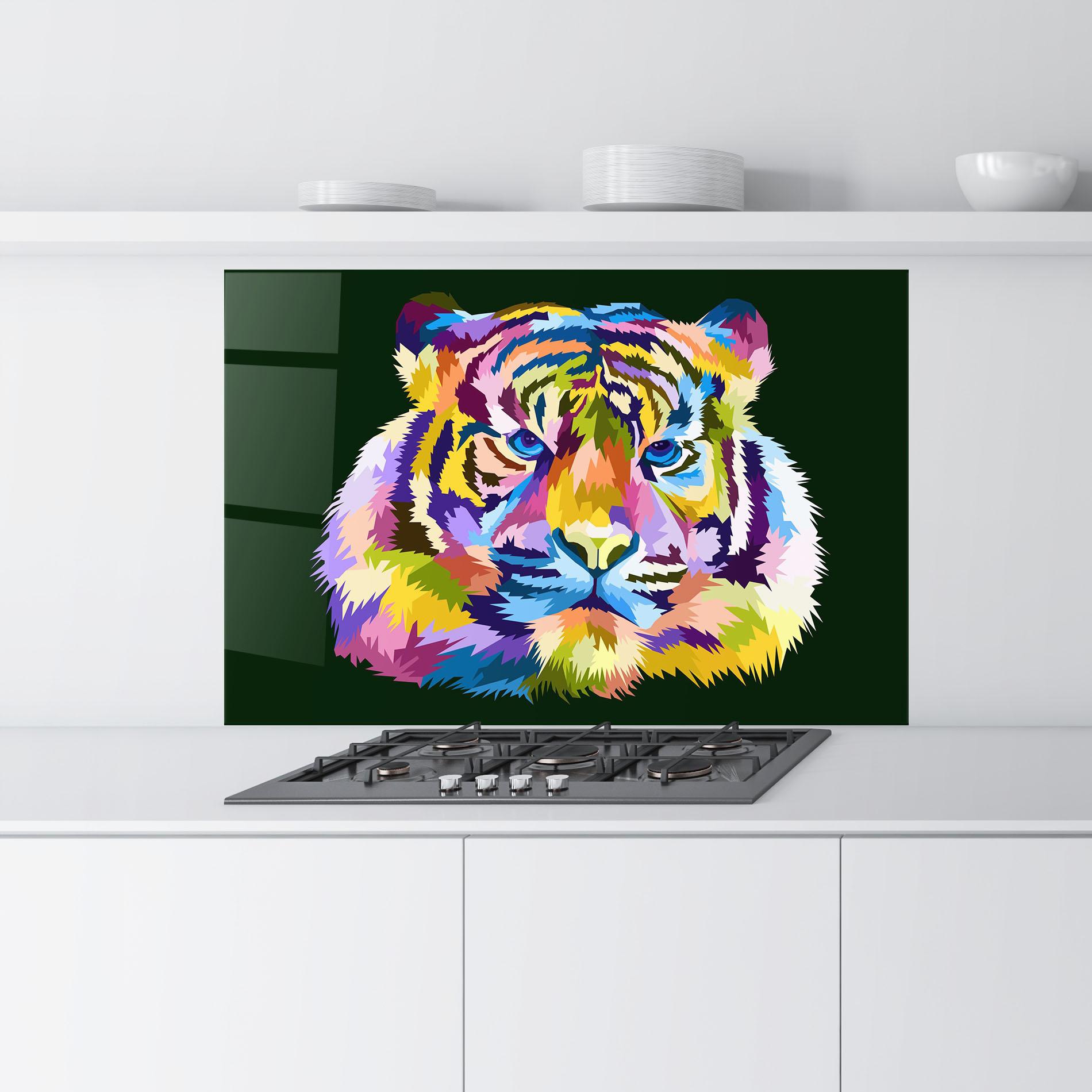 Küchenrückwand Glas Tiger On Green mockup 9