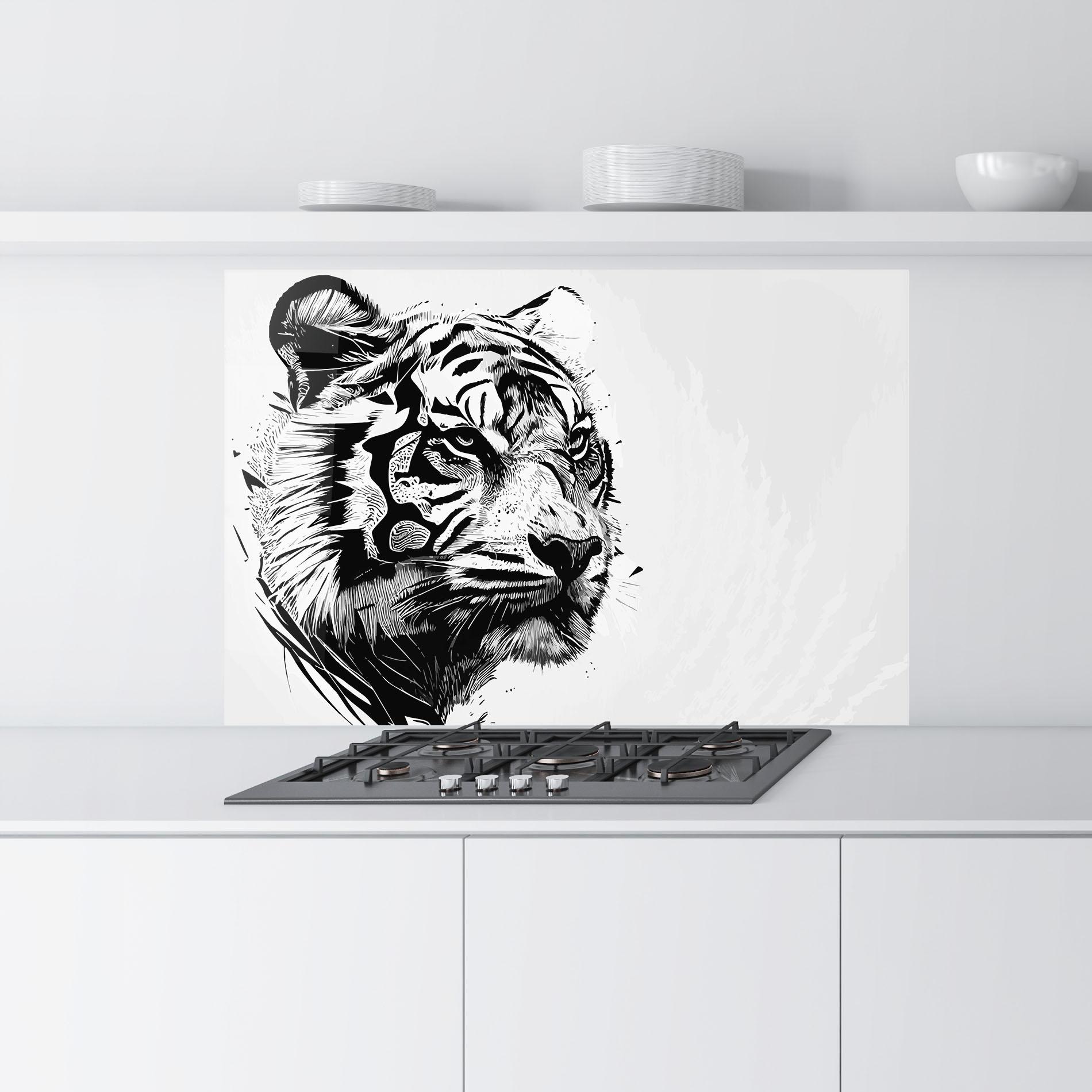 Küchenrückwand Glas Tiger On Grey mockup 9