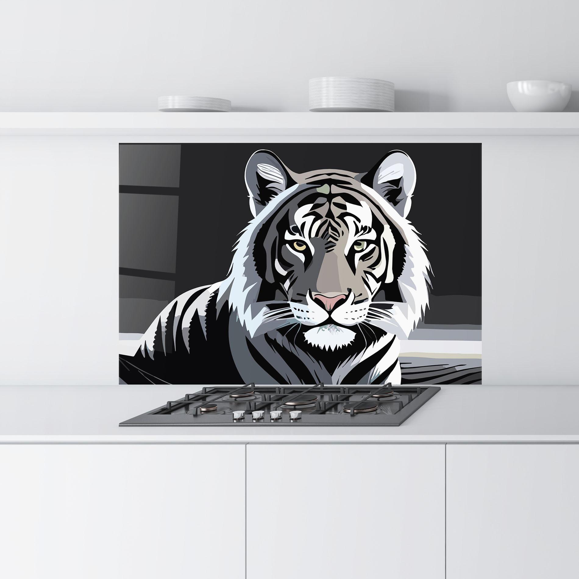 Küchenrückwand Glas White Grey Tiger mockup 9