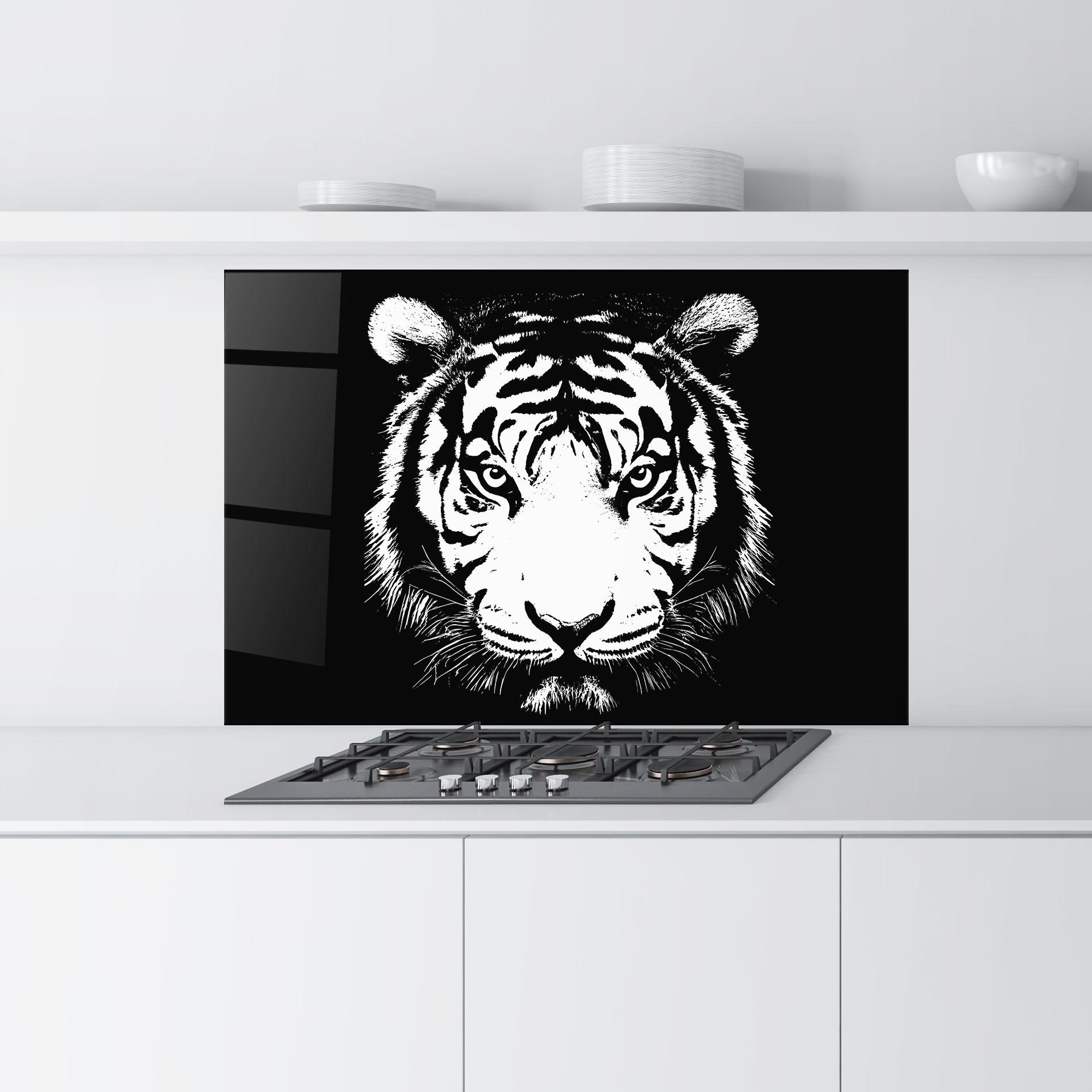 Küchenrückwand Glas White Head Tiger mockup 9