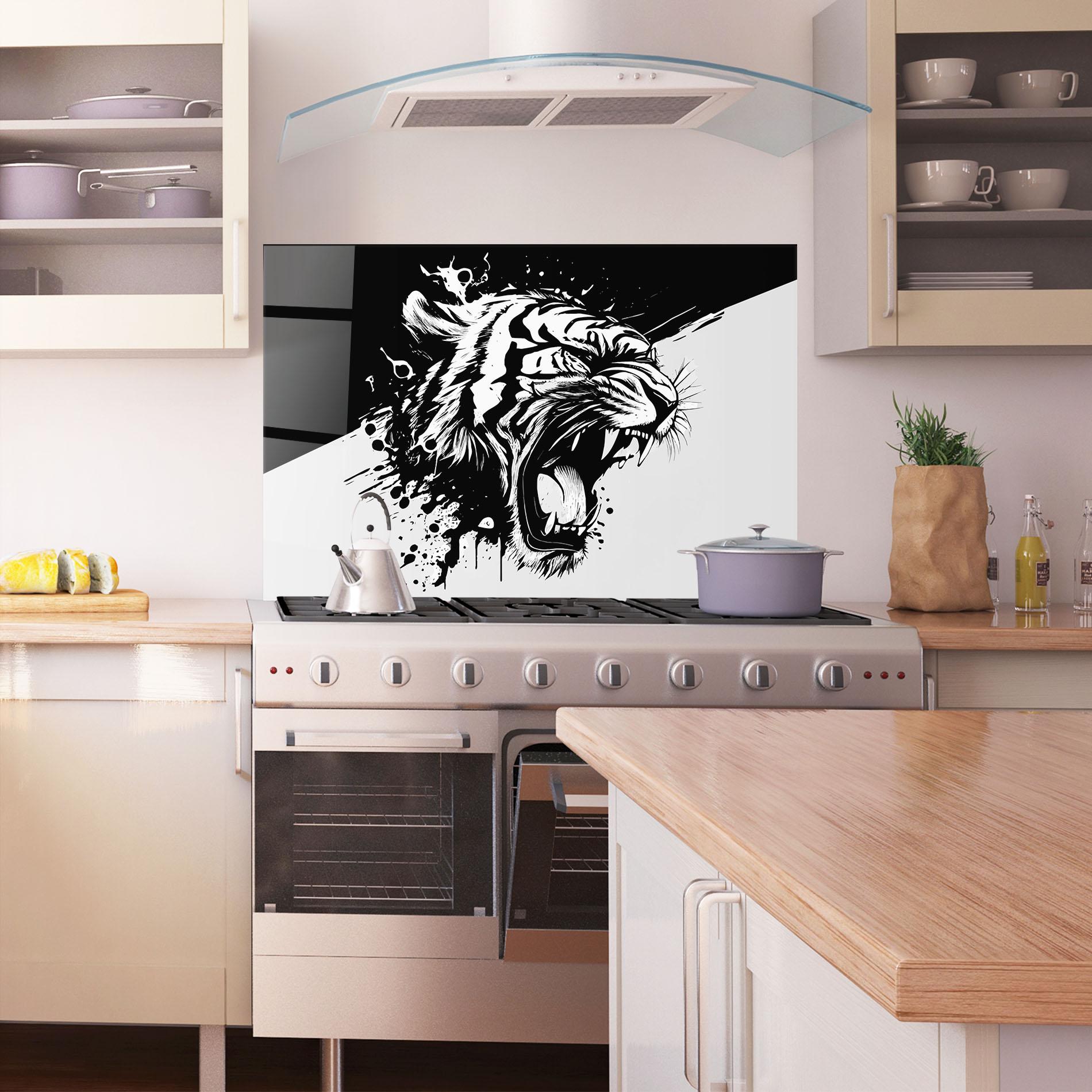 Küchenrückwand Glas Black Grey Tiger mockup 1