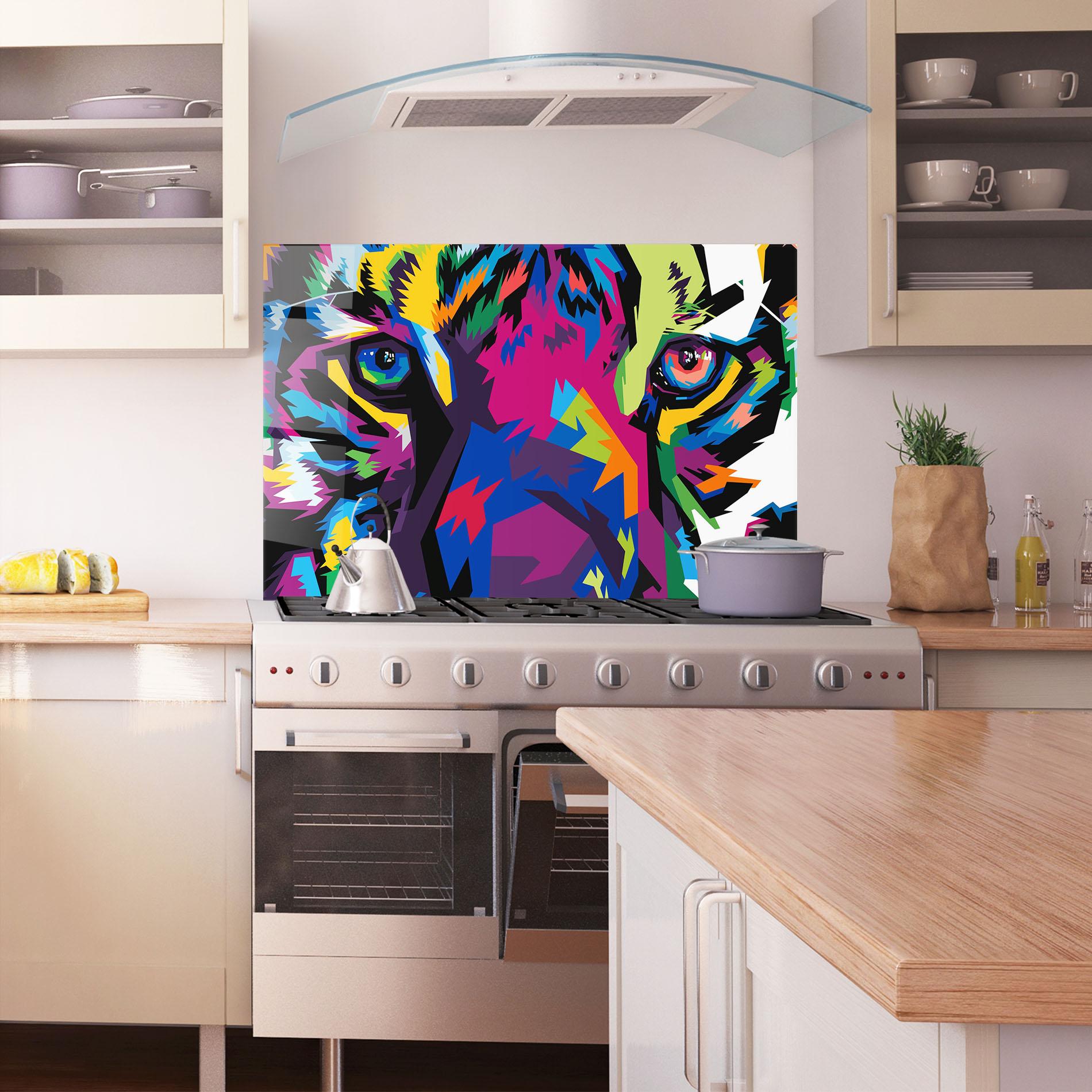 Küchenrückwand Glas Colourul Tiger Eyes mockup 1