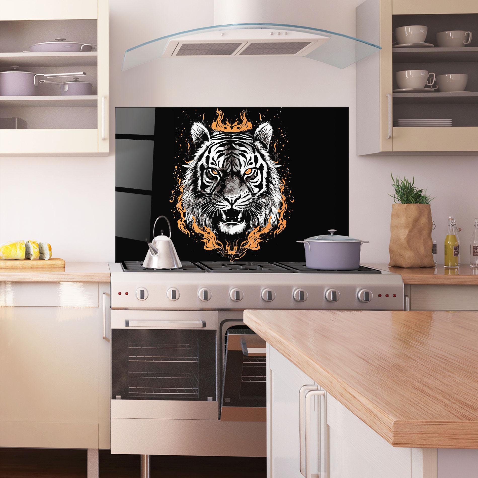 Küchenrückwand Glas Fire Tiger mockup 1