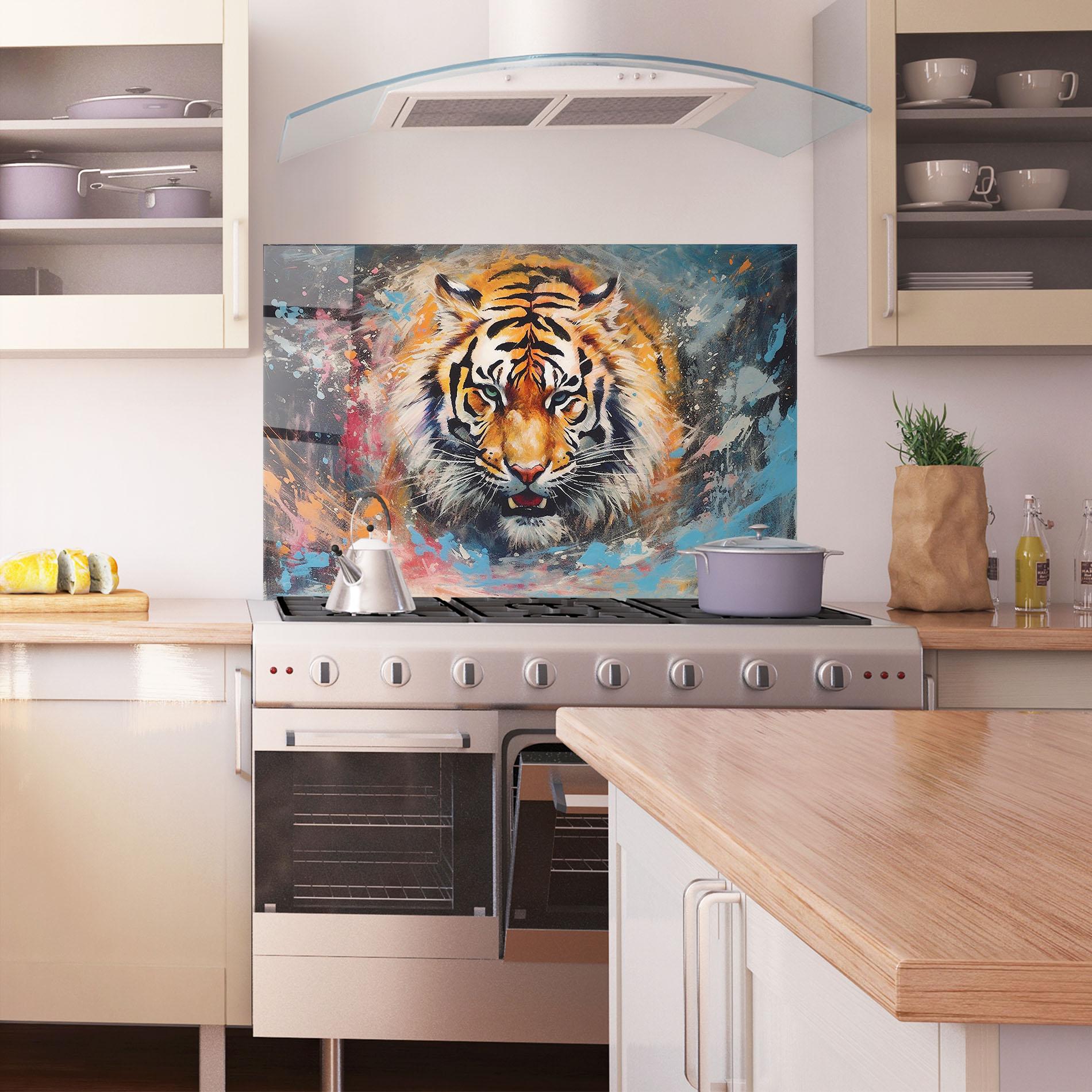 Küchenrückwand Glas Orange Tiger Painting mockup 1