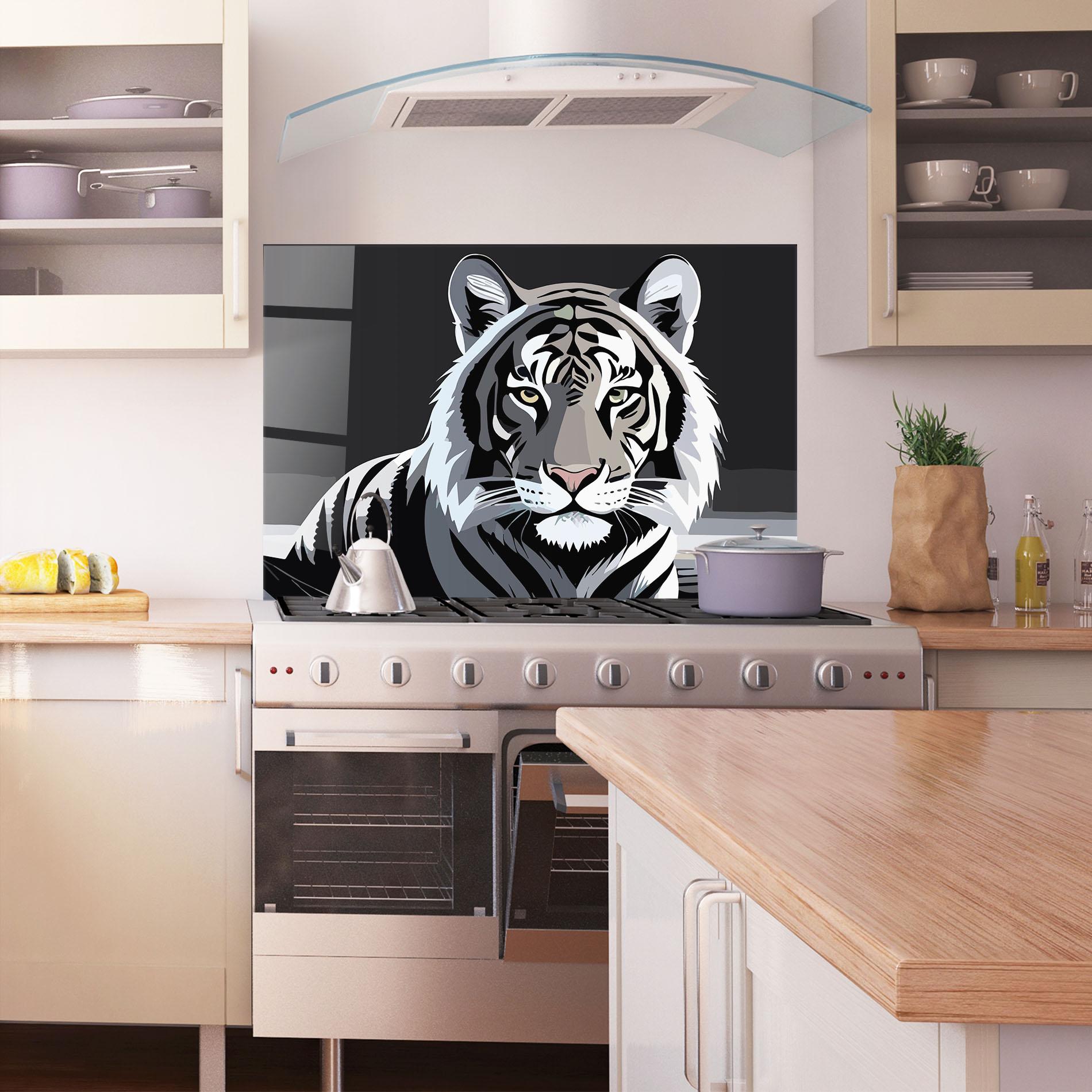Küchenrückwand Glas White Grey Tiger mockup 1