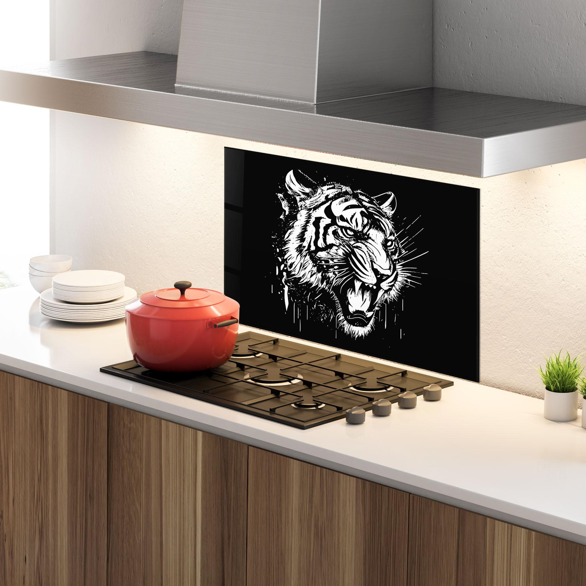Küchenrückwand Glas Angry Tiger Head mockup 4